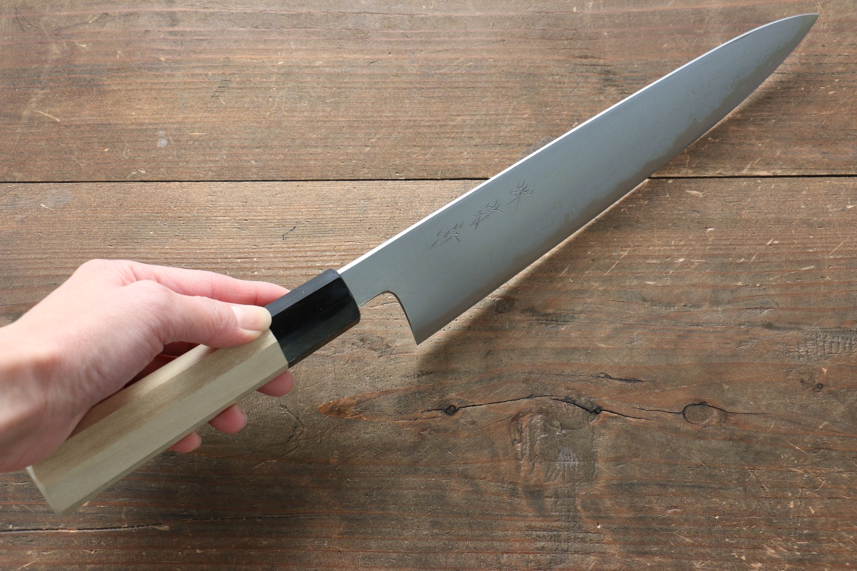 Kikumori Blue Steel No.1 Damascus Gyuto 240mm with Magnolia Handle - Japanny - Best Japanese Knife