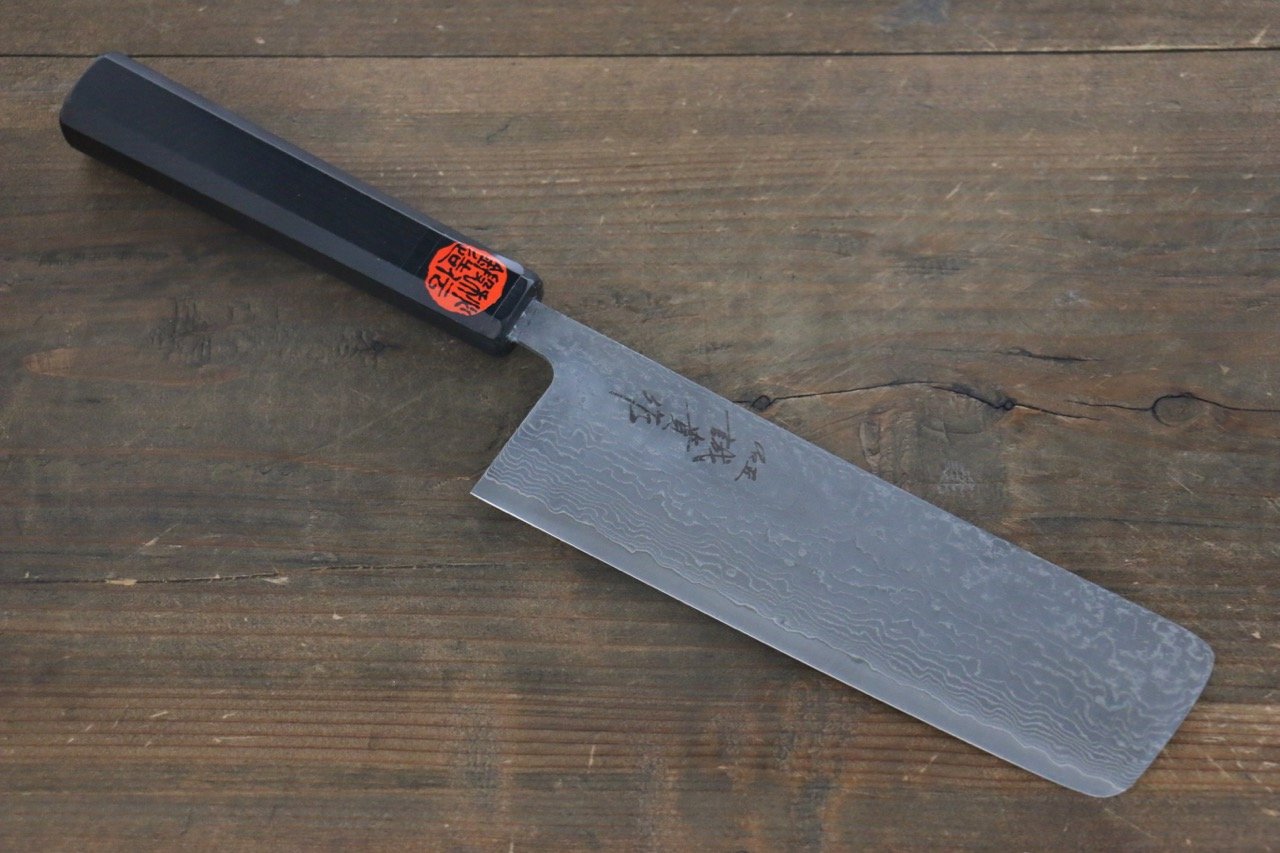 Shigeki Tanaka SG2 Damascus Nakiri 165mm Ebony Wood Handle - Japanny - Best Japanese Knife
