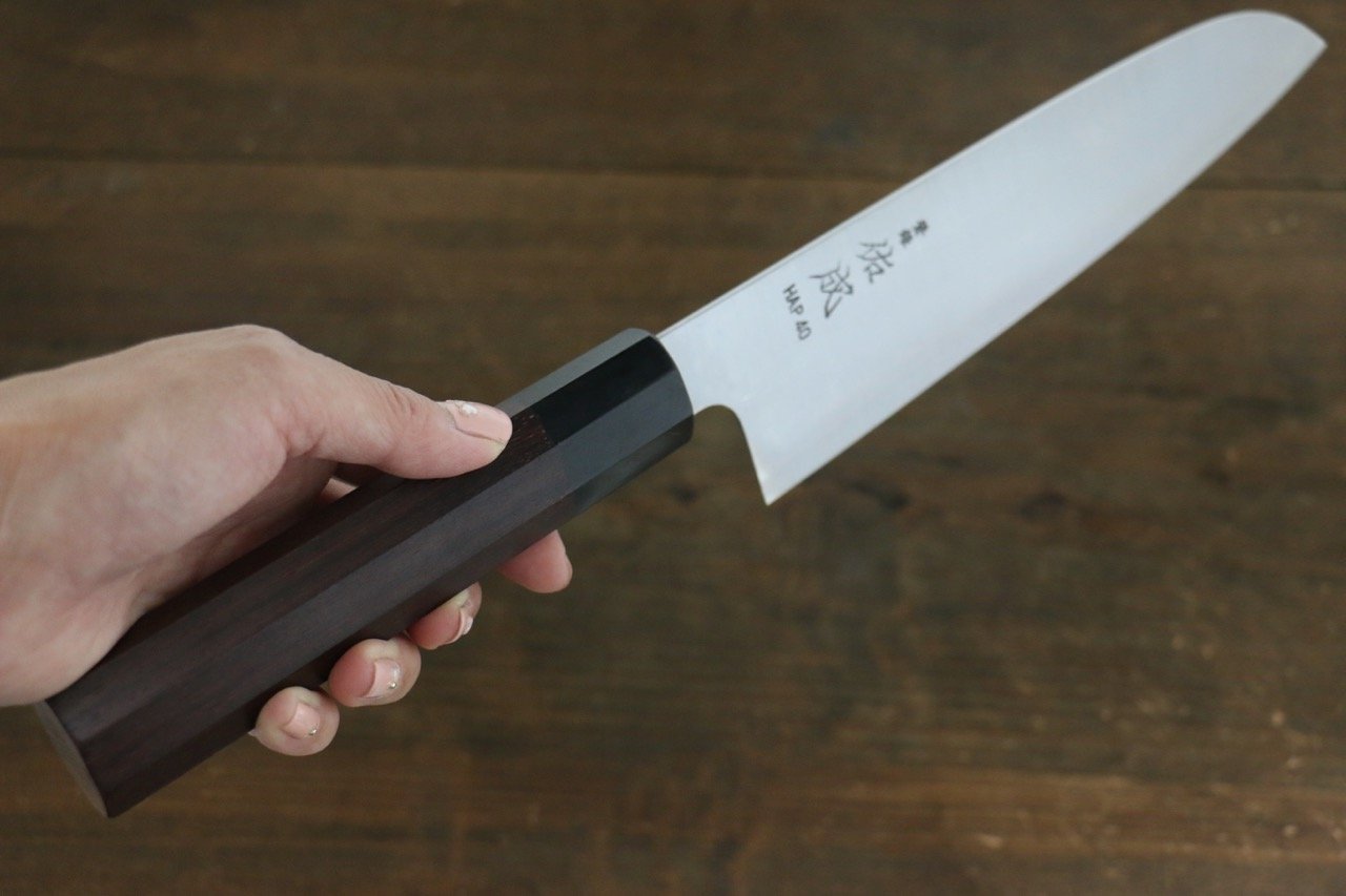 Sukenari HAP40 3 Layer Santoku 185mm Shitan Handle - Japanny - Best Japanese Knife