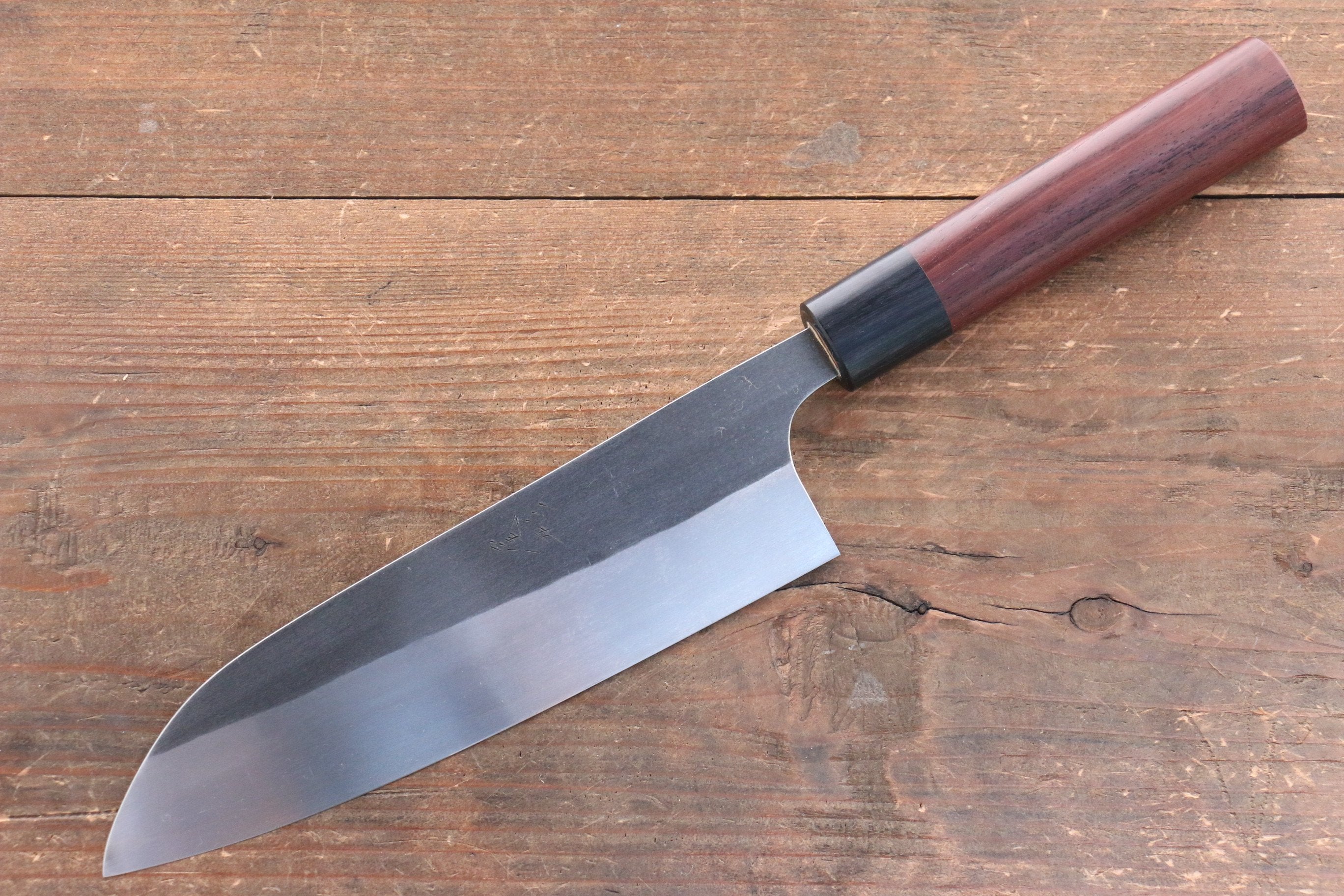 Shungo Ogata SG2 Kurouchi Black Finished Santoku 180mm Shitan Handle - Japanny - Best Japanese Knife