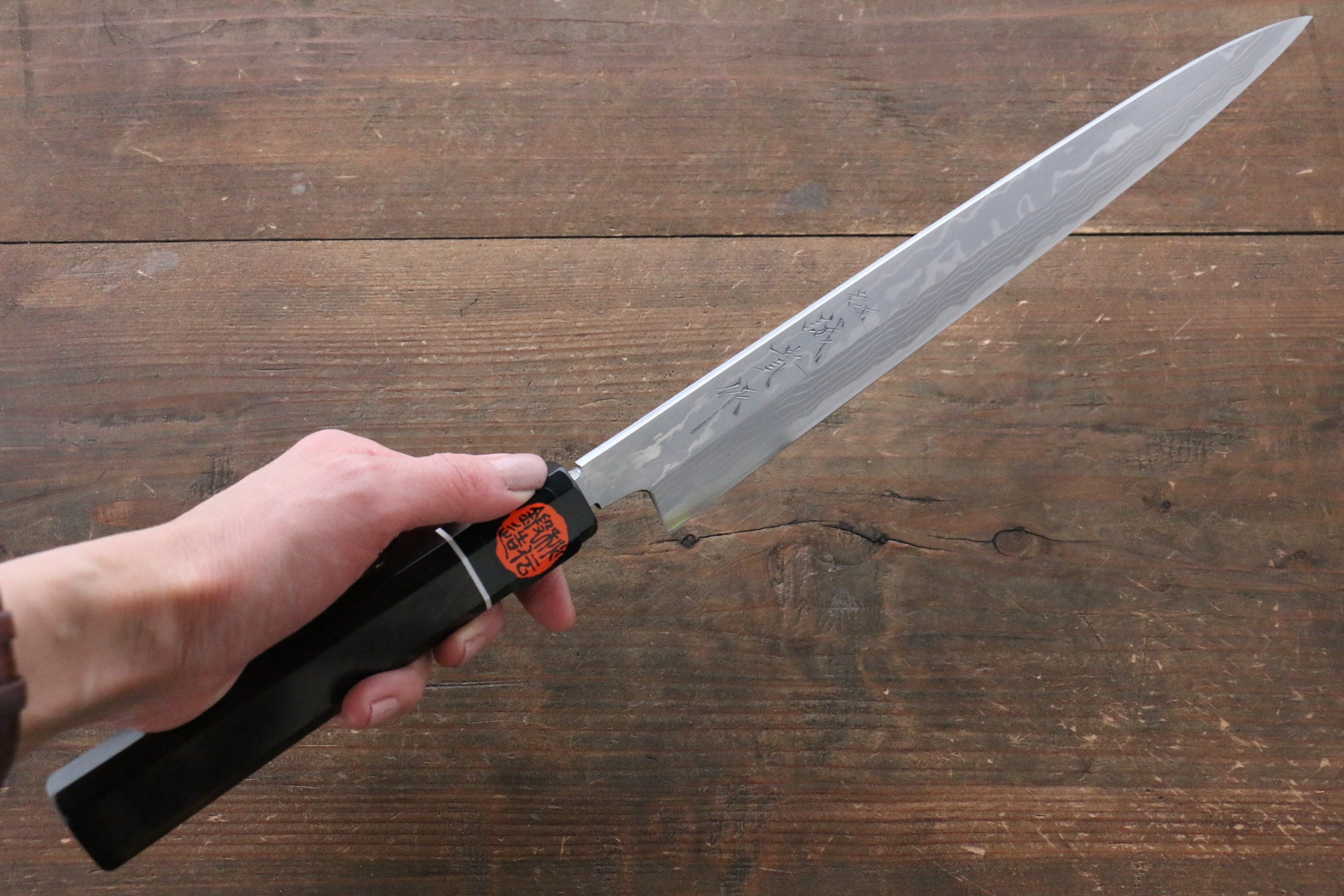 Shigeki Tanaka Blue Steel No.2 Damascus Yanagiba 270mm Ebony Wood Handle - Japanny - Best Japanese Knife