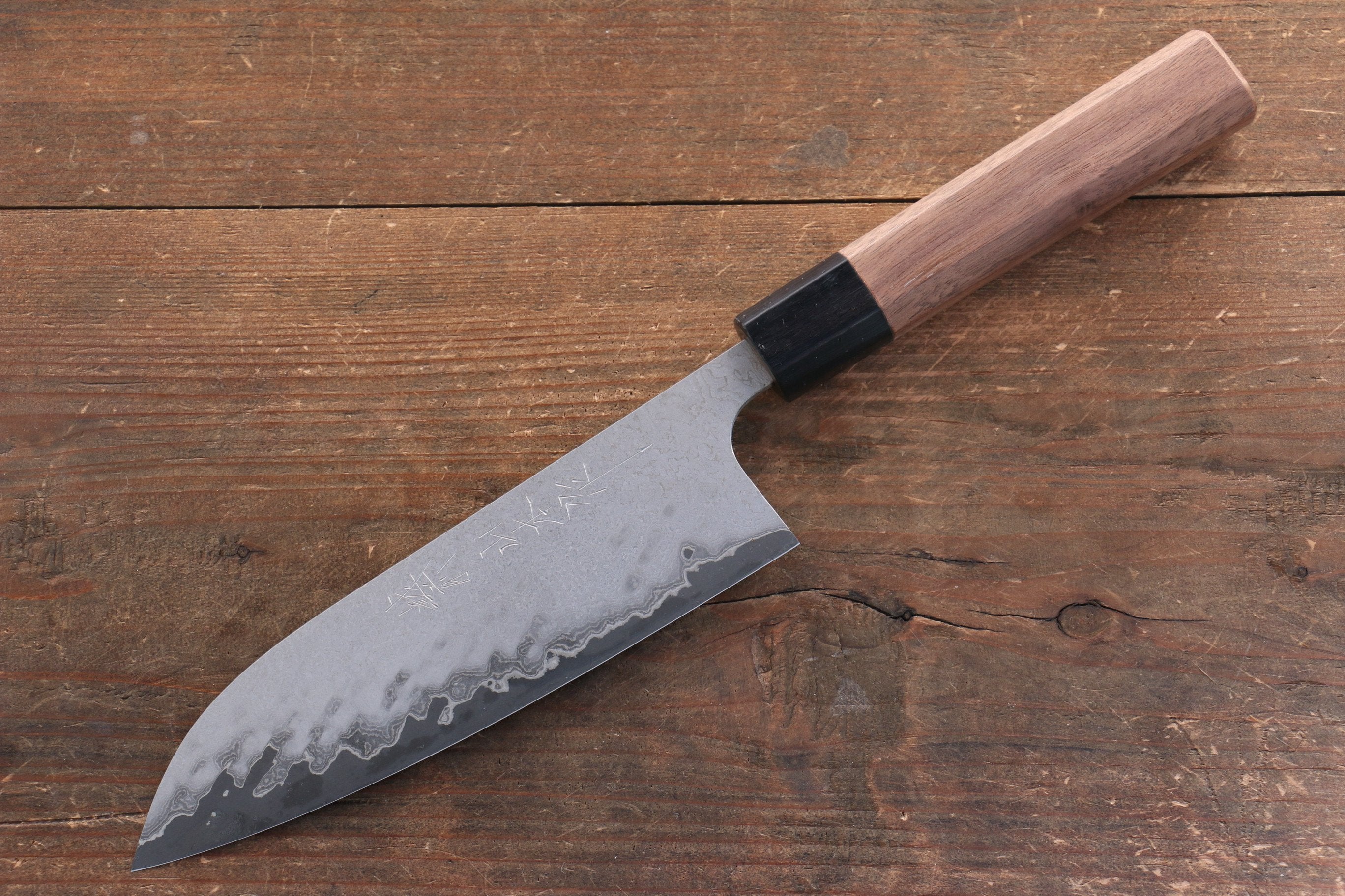 Nao Yamamoto VG10 Black Damascus Santoku 165mm Walnut Handle - Japanny - Best Japanese Knife