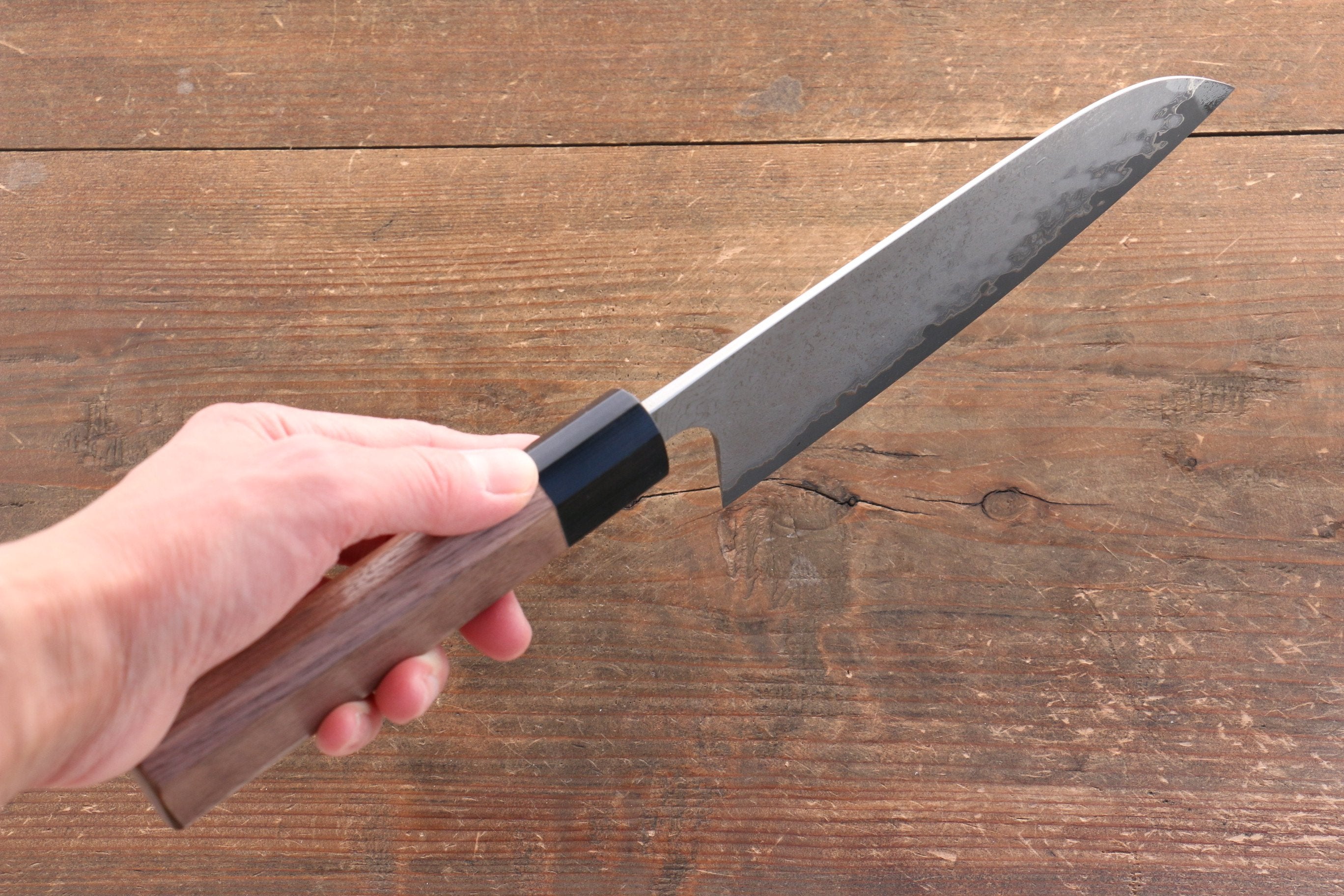 Nao Yamamoto VG10 Black Damascus Santoku 165mm Walnut Handle - Japanny - Best Japanese Knife