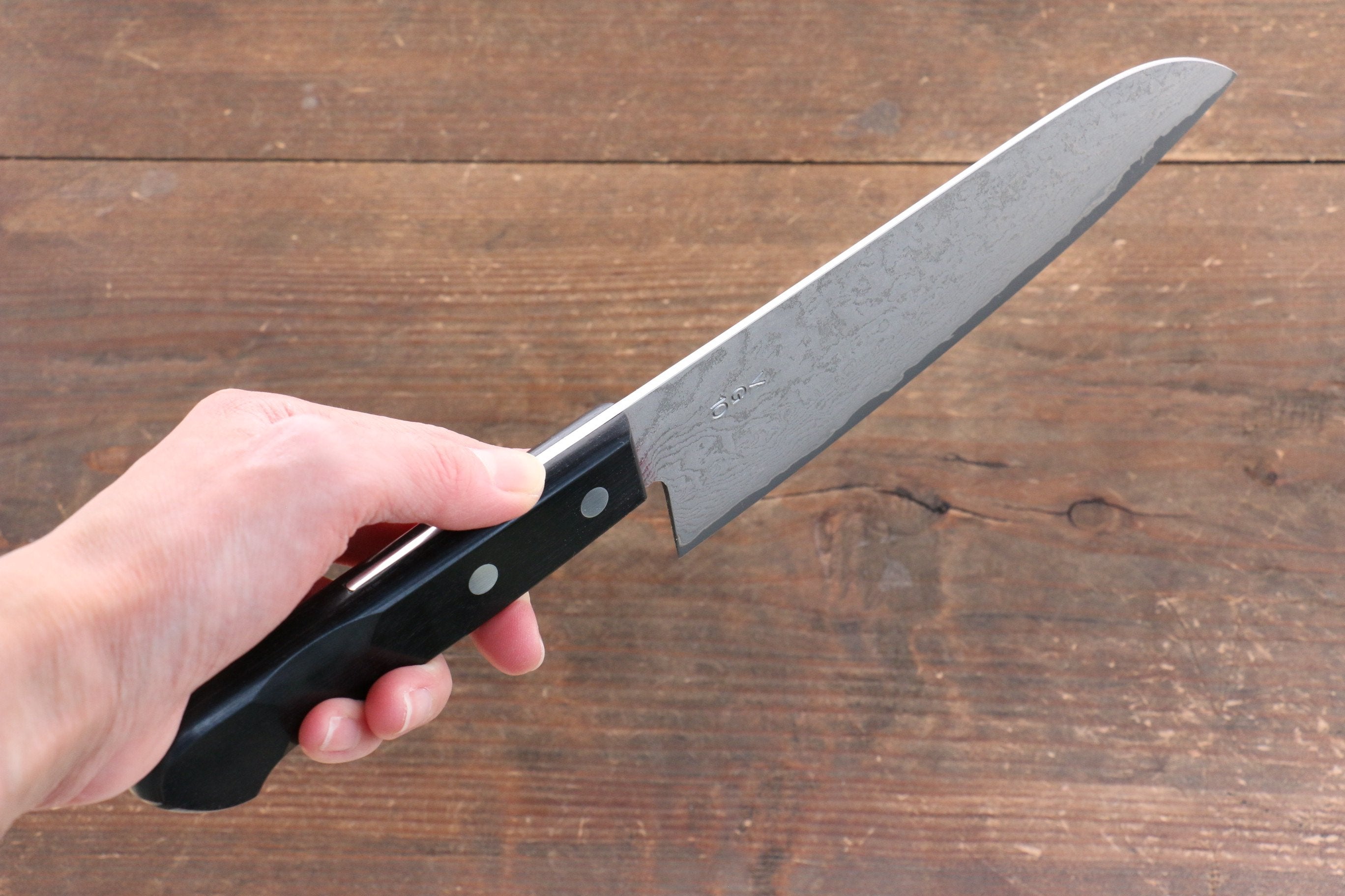 Nao Yamamoto VG10 Black Damascus Santoku 180mm Black Pakka wood Handle - Japanny - Best Japanese Knife