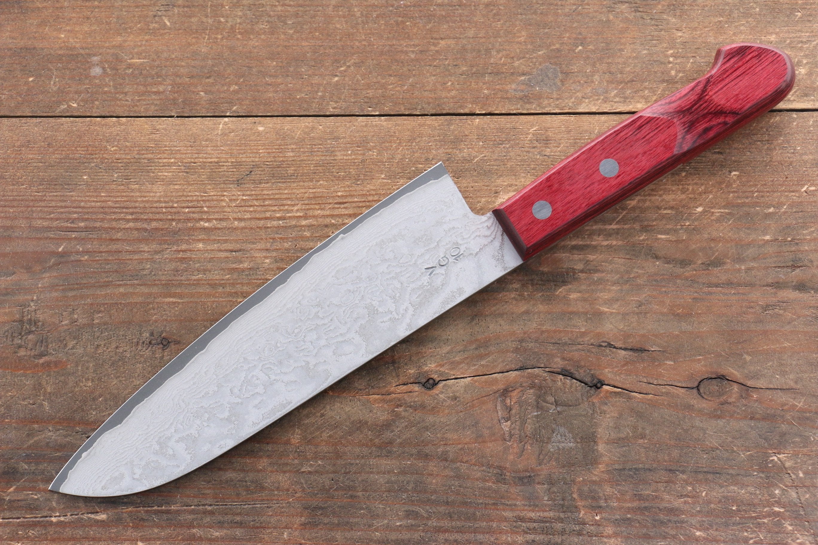 Nao Yamamoto VG10 Black Damascus Santoku 180mm Red Pakka wood Handle - Japanny - Best Japanese Knife