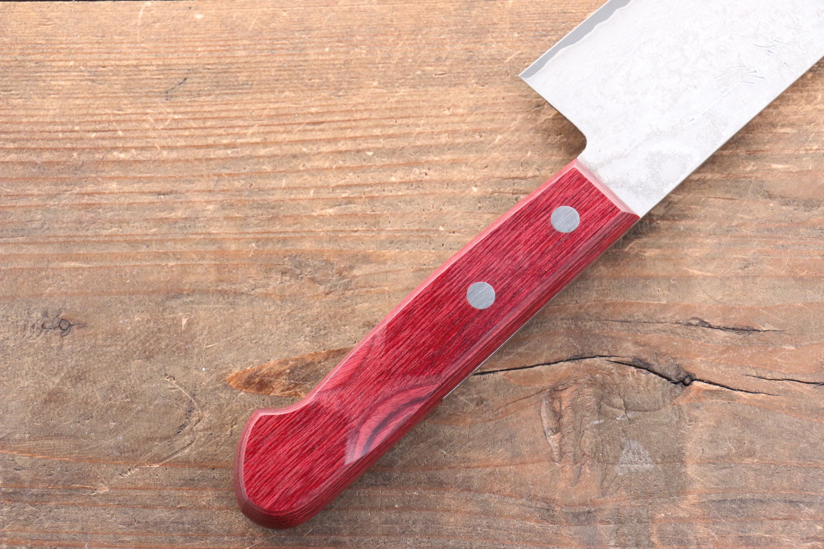 Nao Yamamoto VG10 Black Damascus Santoku 180mm Red Pakka wood Handle - Japanny - Best Japanese Knife