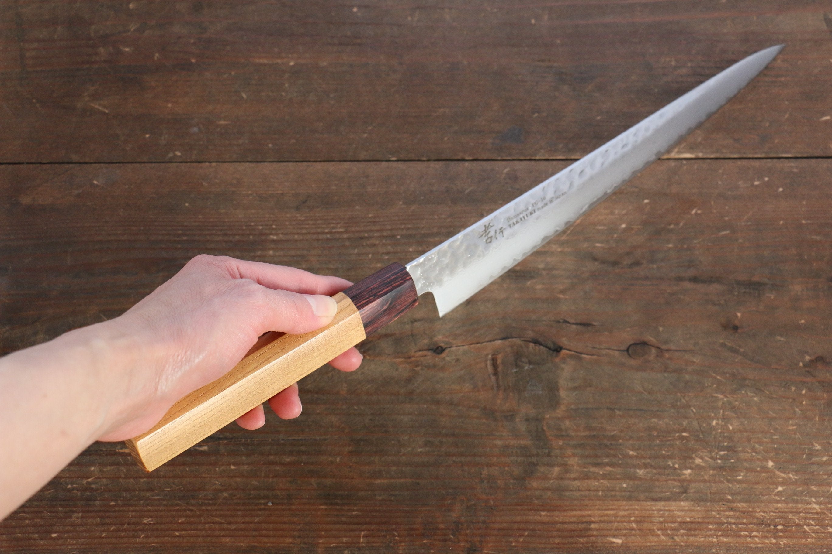 Sakai Takayuki VG10 33 Layer Damascus Japanese Chef Knife Sujihiki 240mm, Gyuto 240mm& Petty 150mm Set with Keyaki Handle(Japanese Elm) - Japanny - Best Japanese Knife