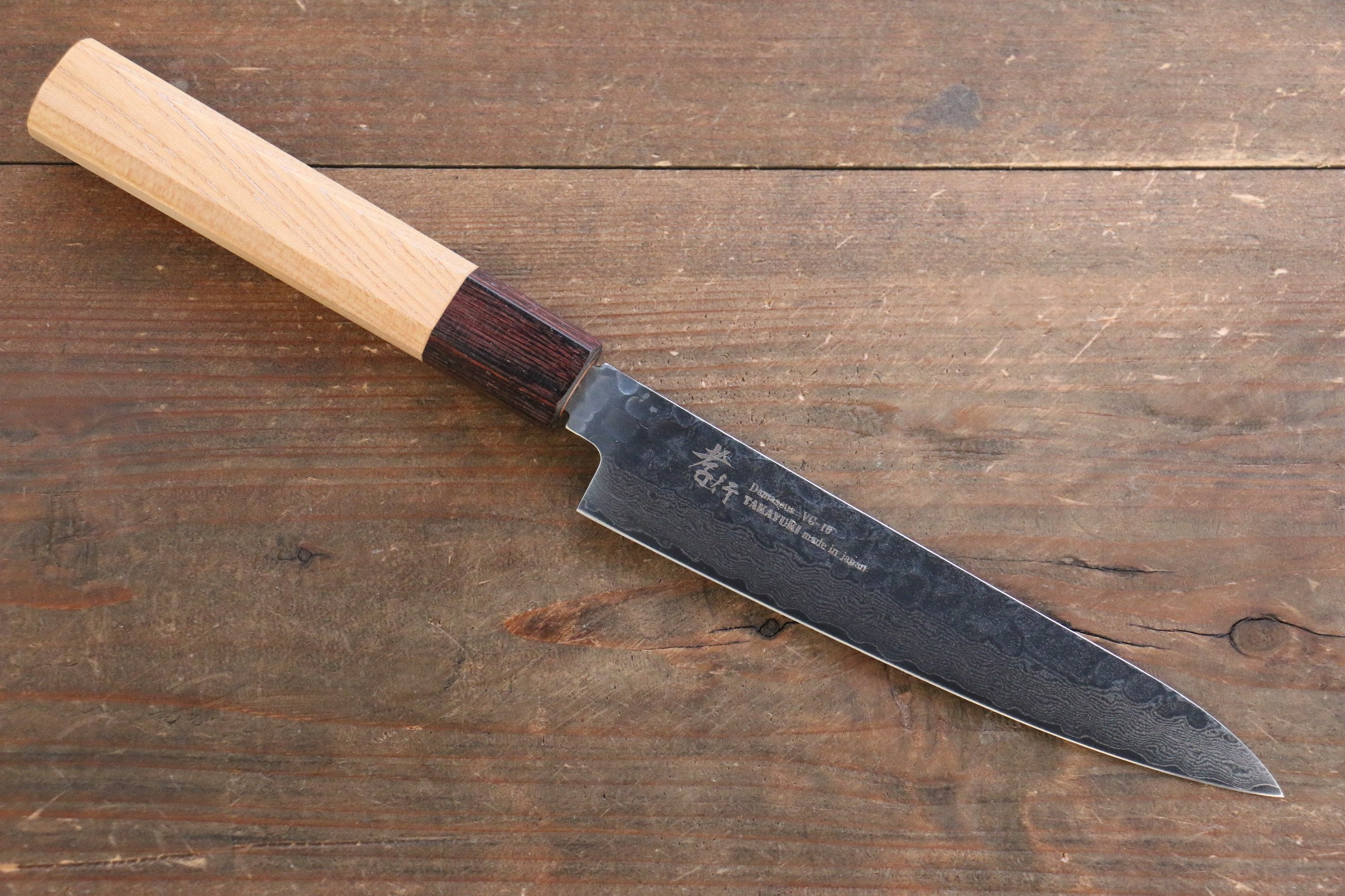 Sakai Takayuki VG10 33 Layer Damascus Japanese Chef Knife Sujihiki 240mm, Gyuto 240mm& Petty 150mm Set with Keyaki Handle(Japanese Elm) - Japanny - Best Japanese Knife
