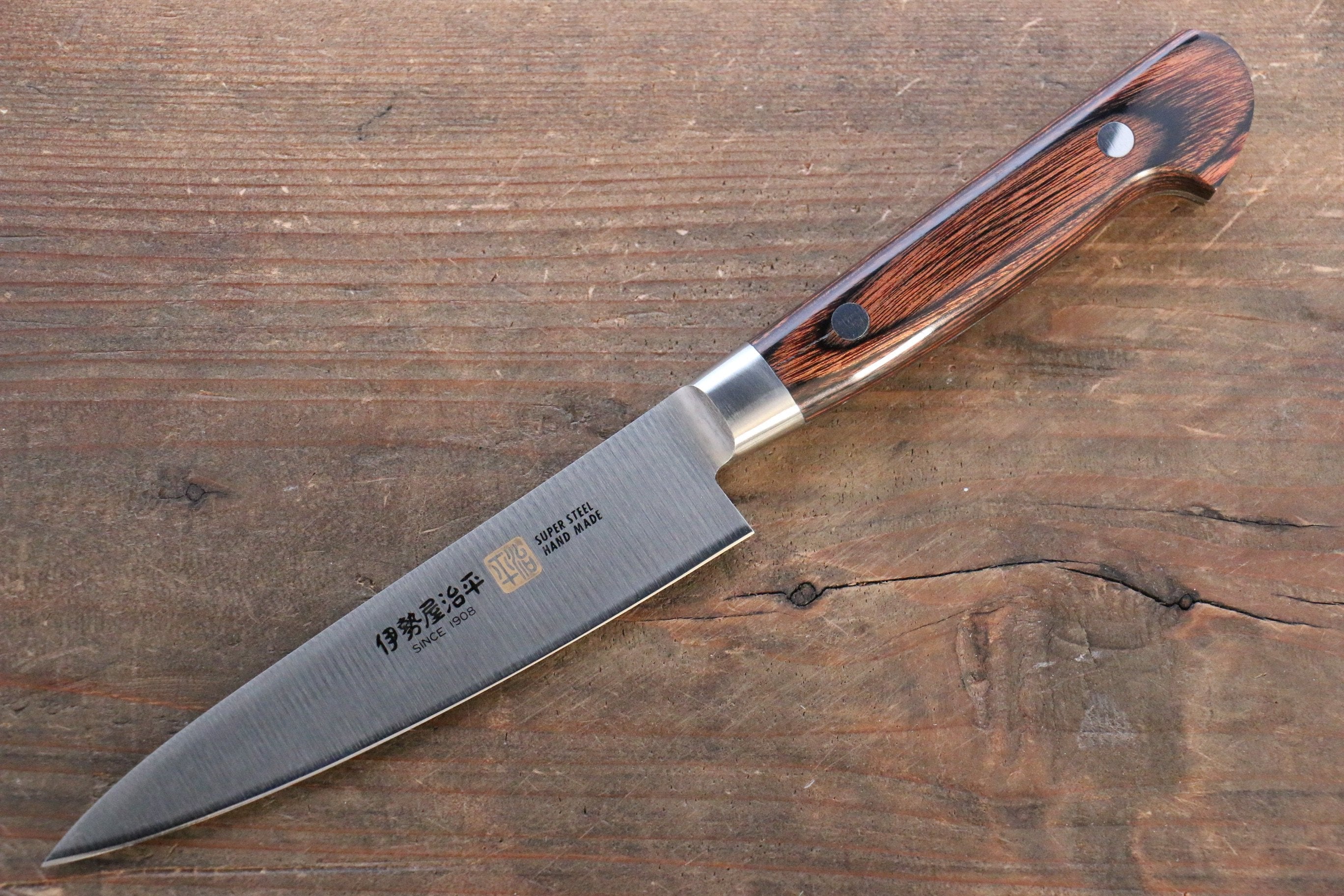 Iseya Molybdenum Steel Petty Japanese Chef Knife 120mm & Gyuto Knife 210mm with Mahogany Packer wood Handle Set (Ferrel : Stainless Steel) - Japanny - Best Japanese Knife