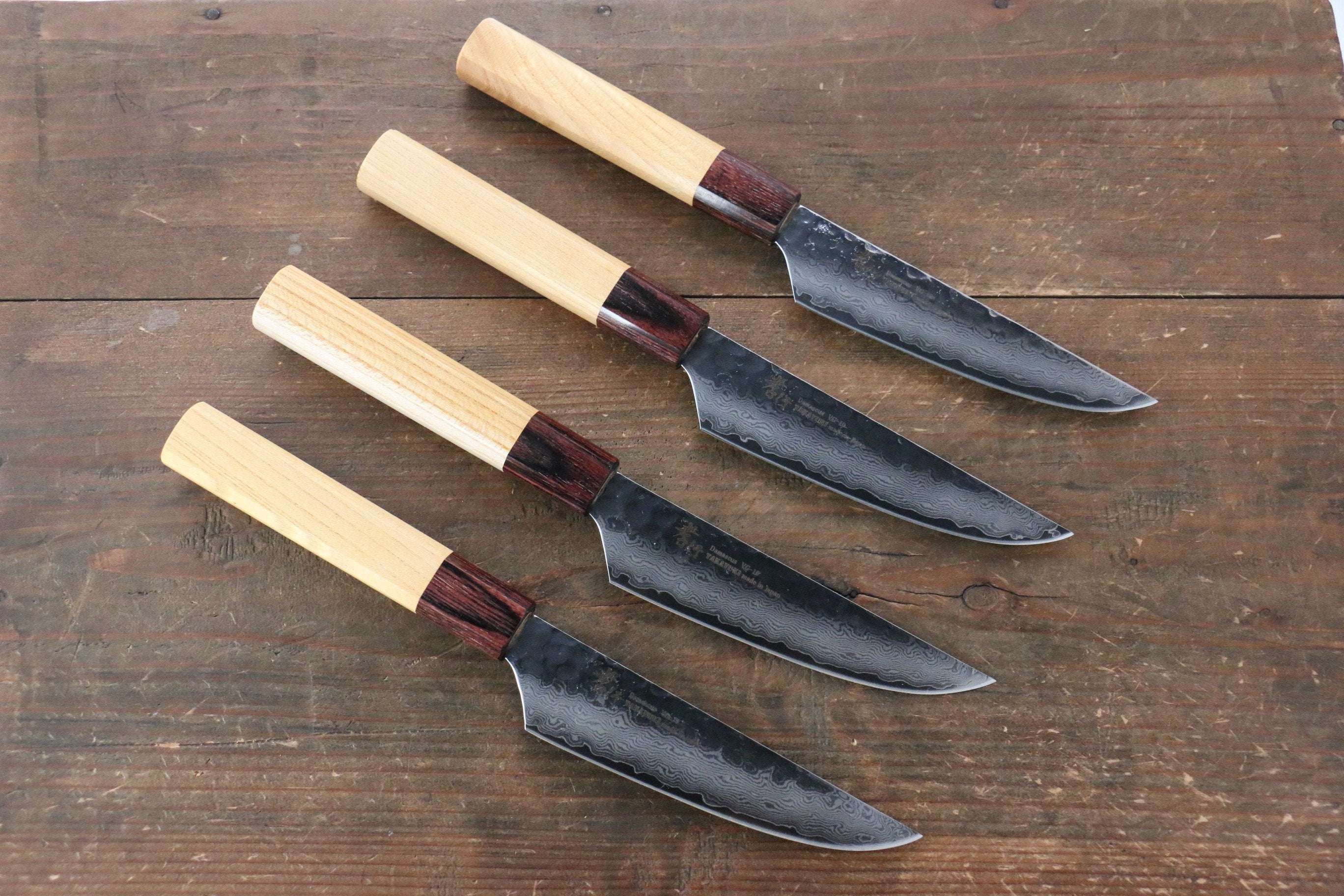 Sakai Takayuki VG10 33 Layer Damascus Steak 120mm with Keyaki Handle(Japanese Elm) Set of 4 - Japanny - Best Japanese Knife