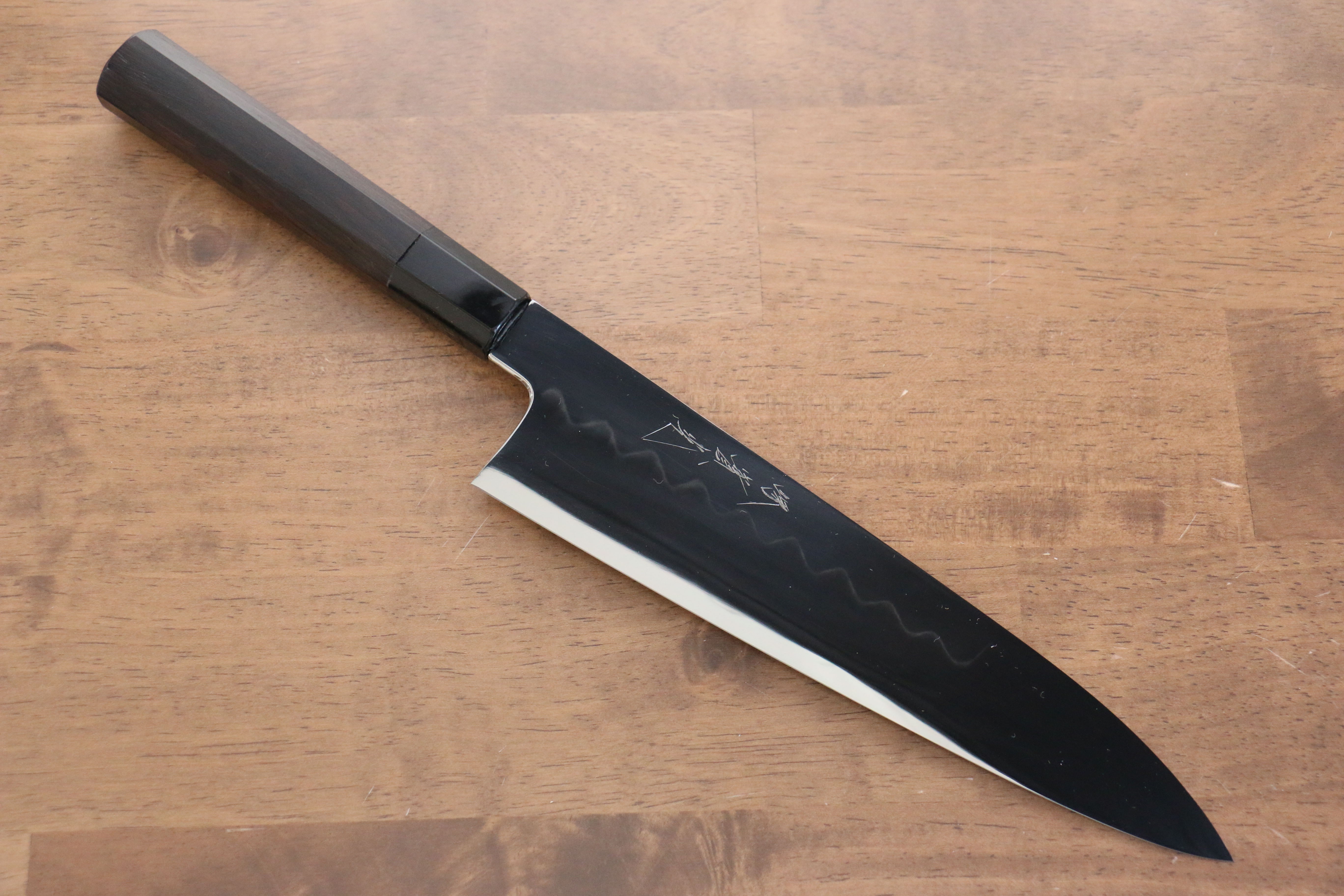 Jikko Honyaki White Steel No.3 Mirrored Finish Gyuto 210mm Ebony Wood Handle - Japanny - Best Japanese Knife