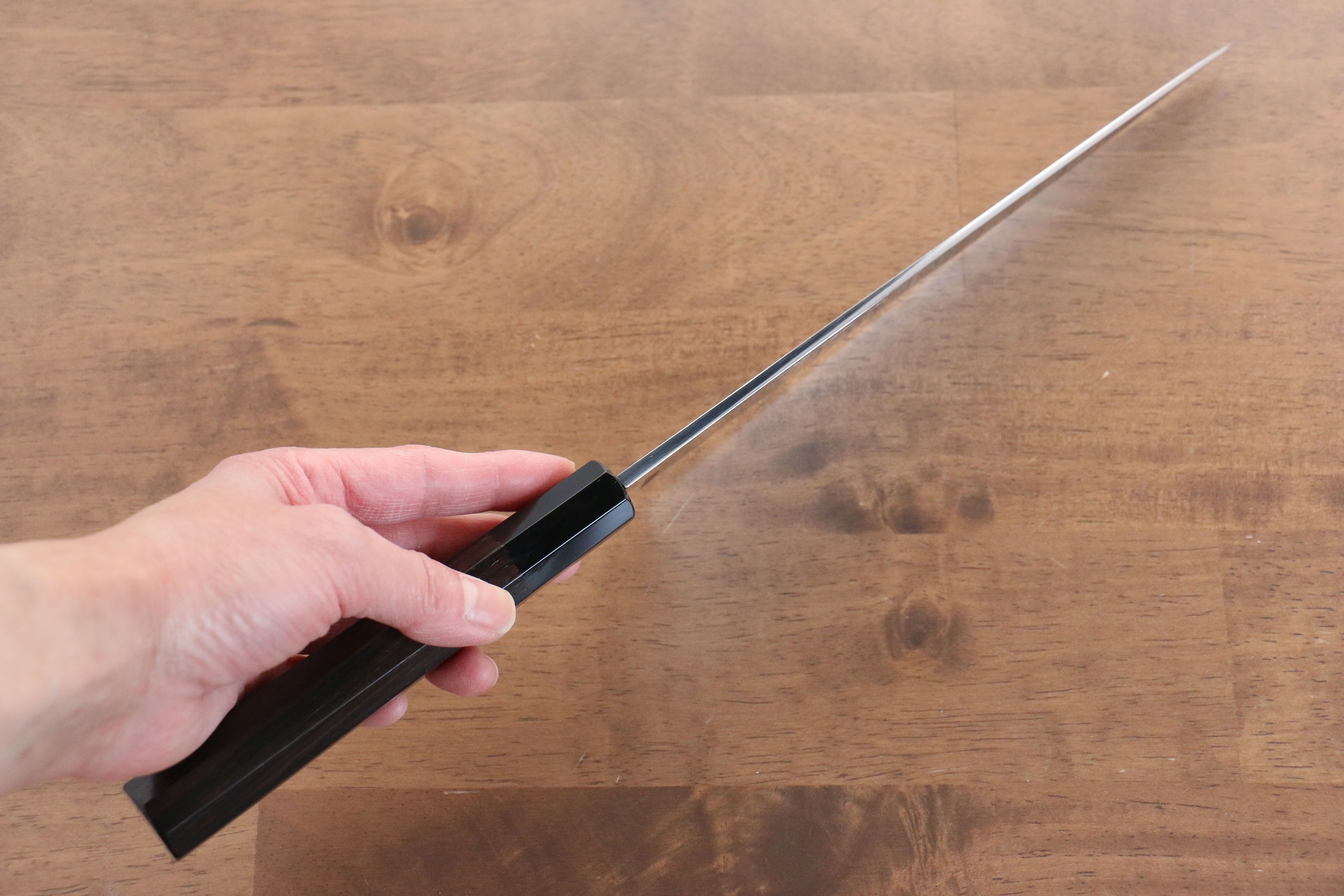 Jikko Honyaki White Steel No.3 Mirrored Finish Gyuto 210mm Ebony Wood Handle - Japanny - Best Japanese Knife