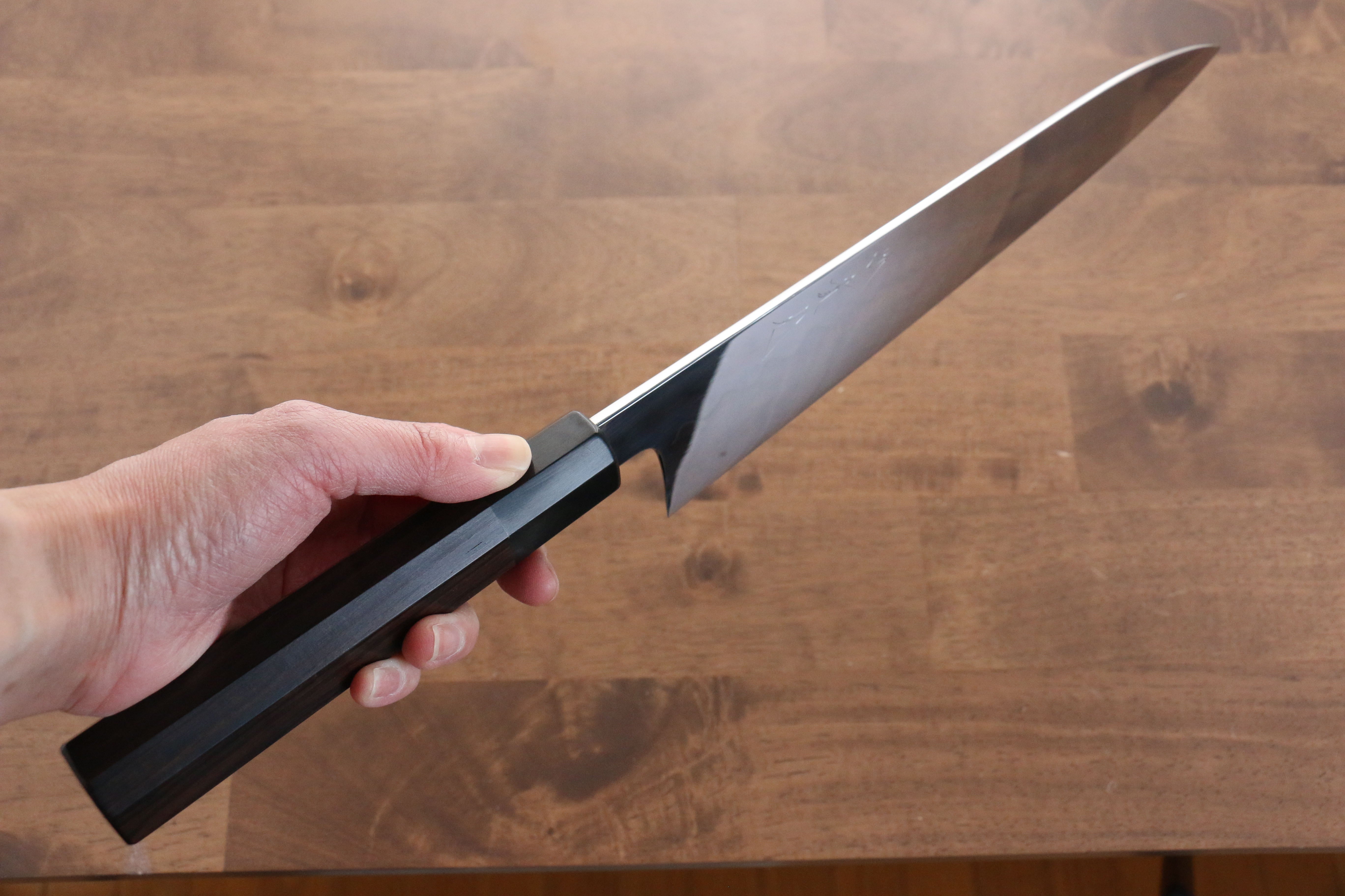 Jikko Honyaki White Steel No.3 Mirrored Finish Gyuto 240mm Ebony Wood Handle - Japanny - Best Japanese Knife