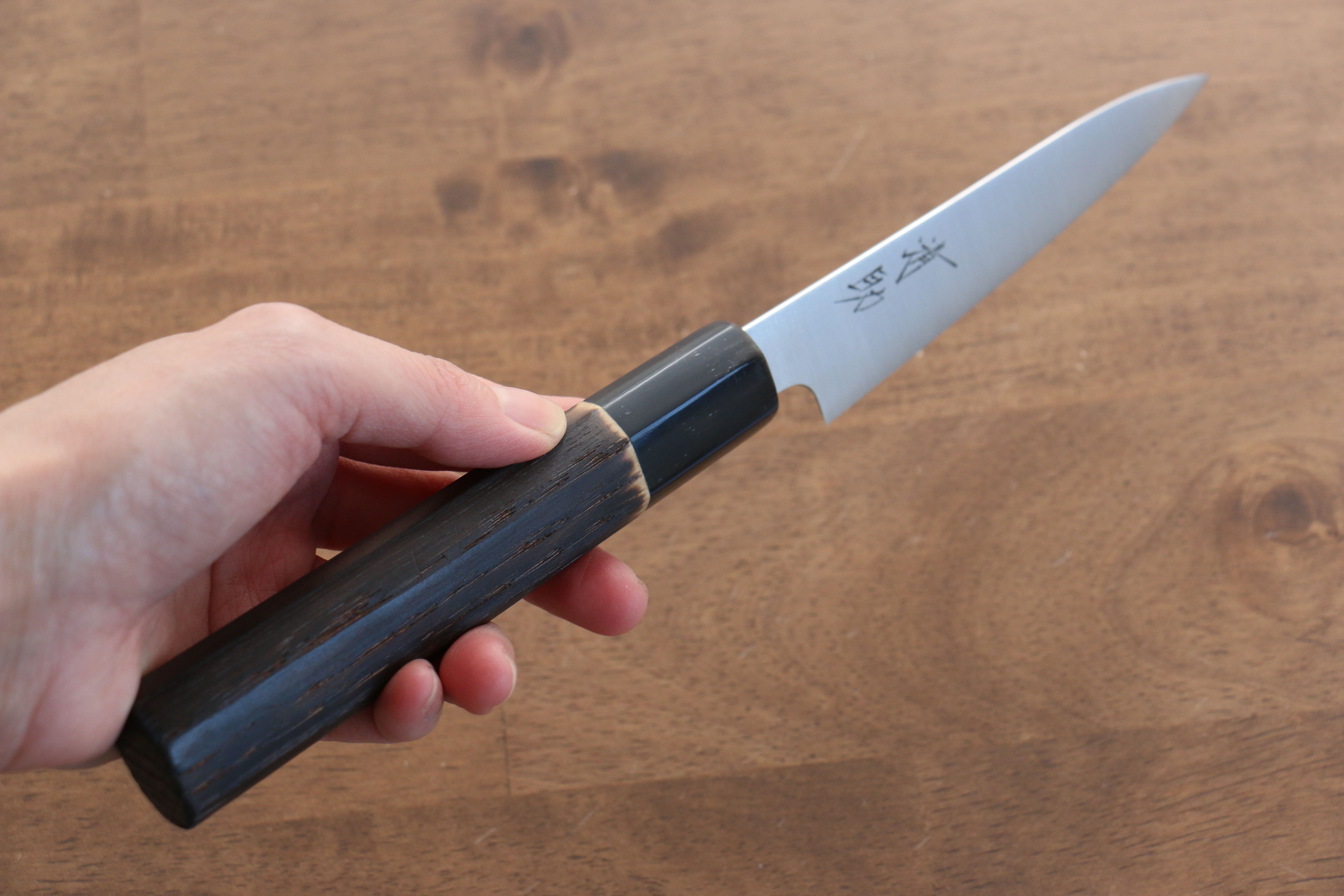 Seisuke Swedish Steel-stn Petty-Utility 120mm Burnt Chestnut Handle - Japanny - Best Japanese Knife