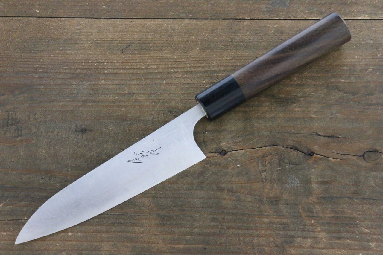Shungo Ogata White Steel No.2 Damascus Petty-Utility 135mm Shitan Handle - Japanny - Best Japanese Knife