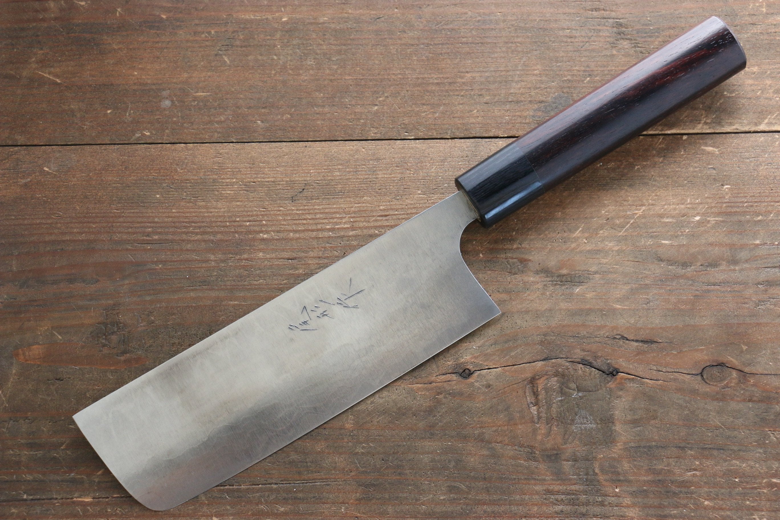Shungo Ogata White Steel No.2 Damascus Nakiri 165mm Shitan Handle - Japanny - Best Japanese Knife