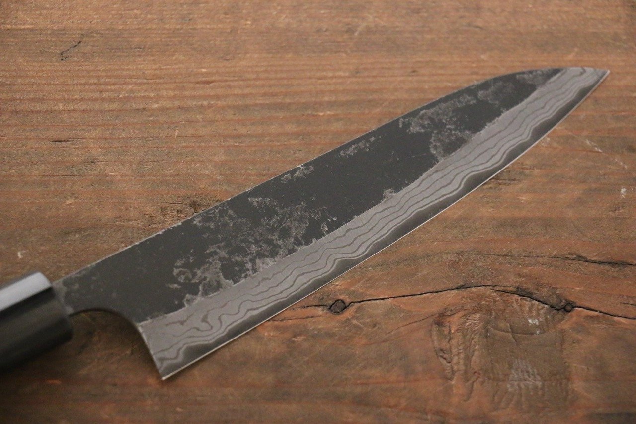 Shungo Ogata White Steel No.2 Kurouchi Damascus Petty-Utility 150mm Shitan Handle - Japanny - Best Japanese Knife