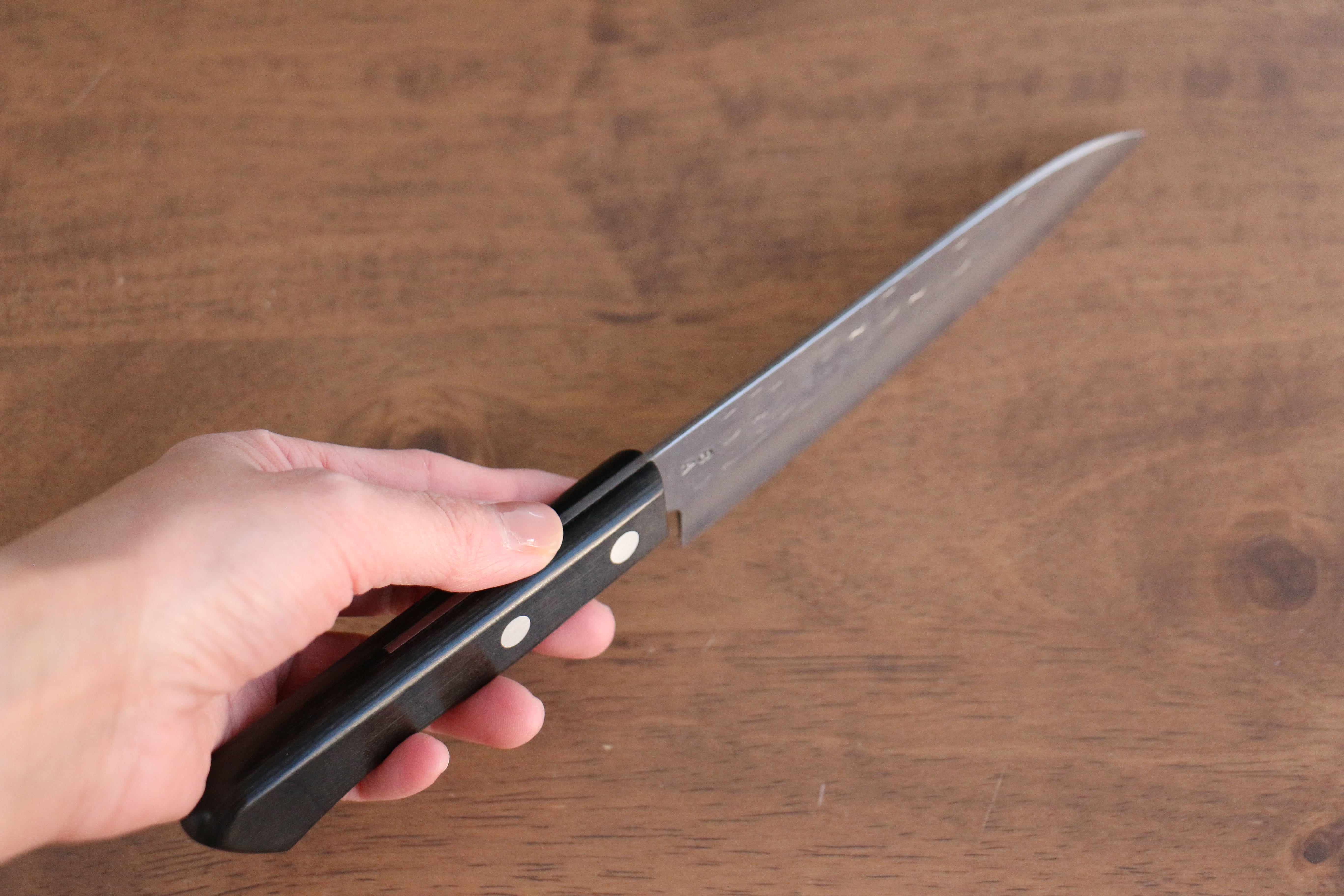 Nao Yamamoto AUS8 Hammered Petty-Utility 135mm Black Pakka wood Handle - Japanny - Best Japanese Knife
