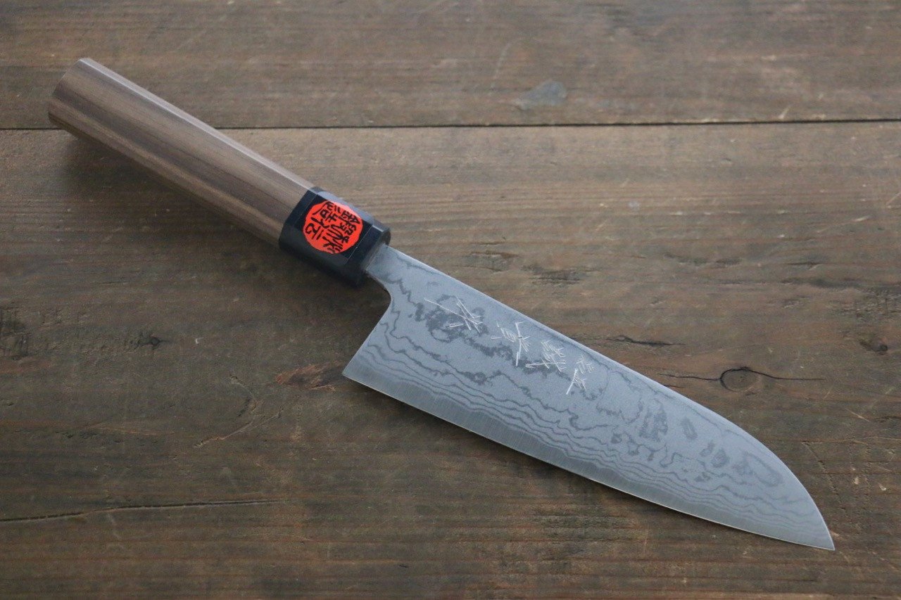 Shigeki Tanaka Blue Steel No.2 Damascus Santoku 165mm Walnut Handle - Japanny - Best Japanese Knife