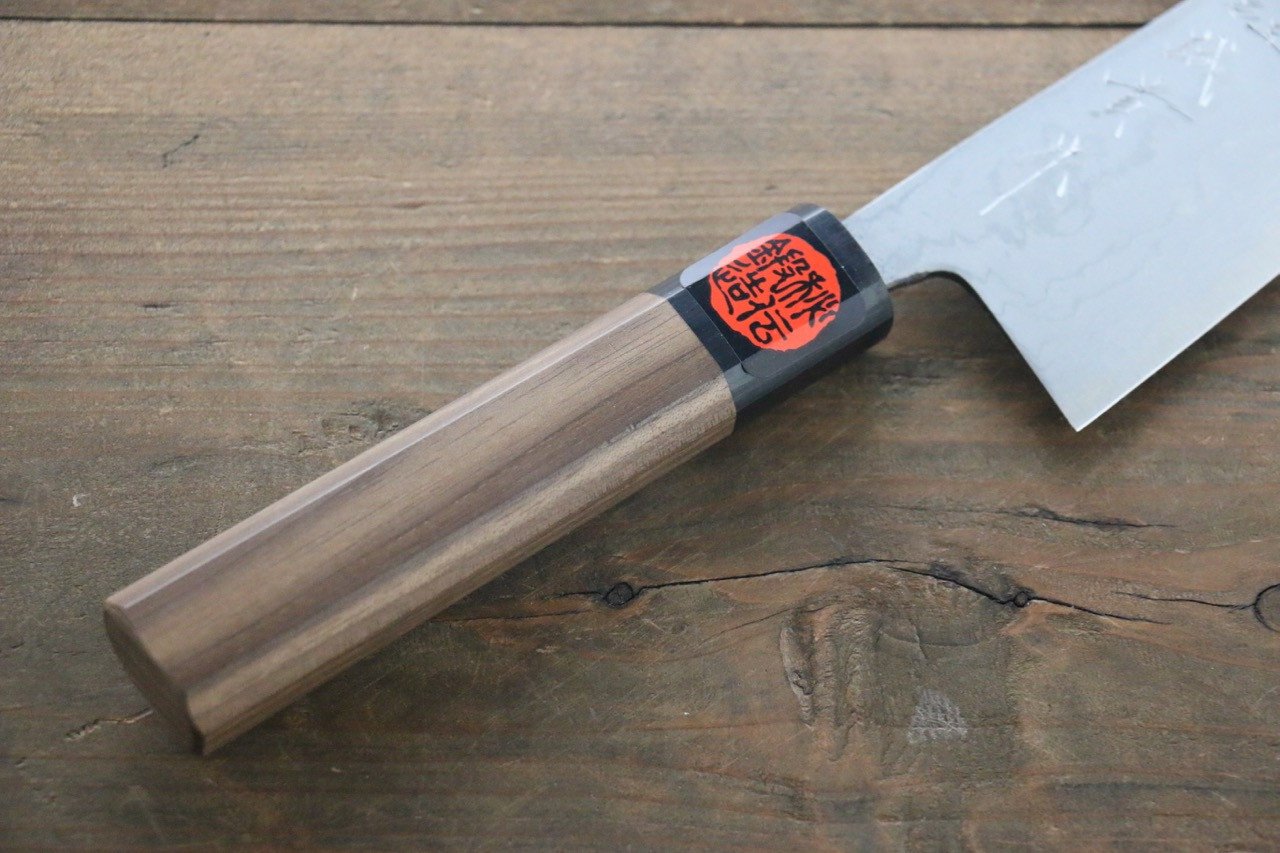 Shigeki Tanaka Blue Steel No.2 Damascus Santoku 165mm Walnut Handle - Japanny - Best Japanese Knife