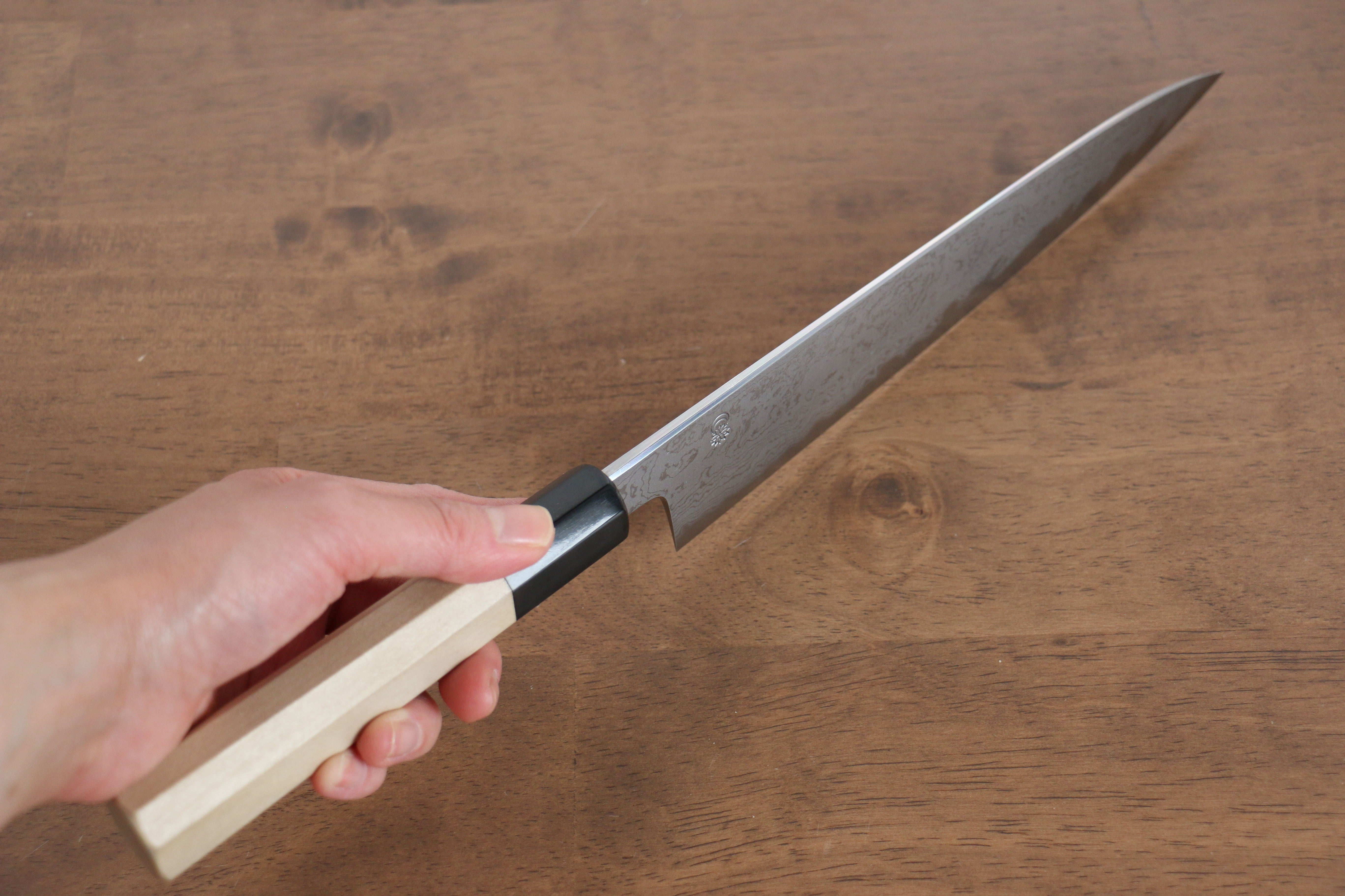 Kikuzuki Blue Steel No.1 Damascus Gyuto 210mm Magnolia Handle - Japanny - Best Japanese Knife