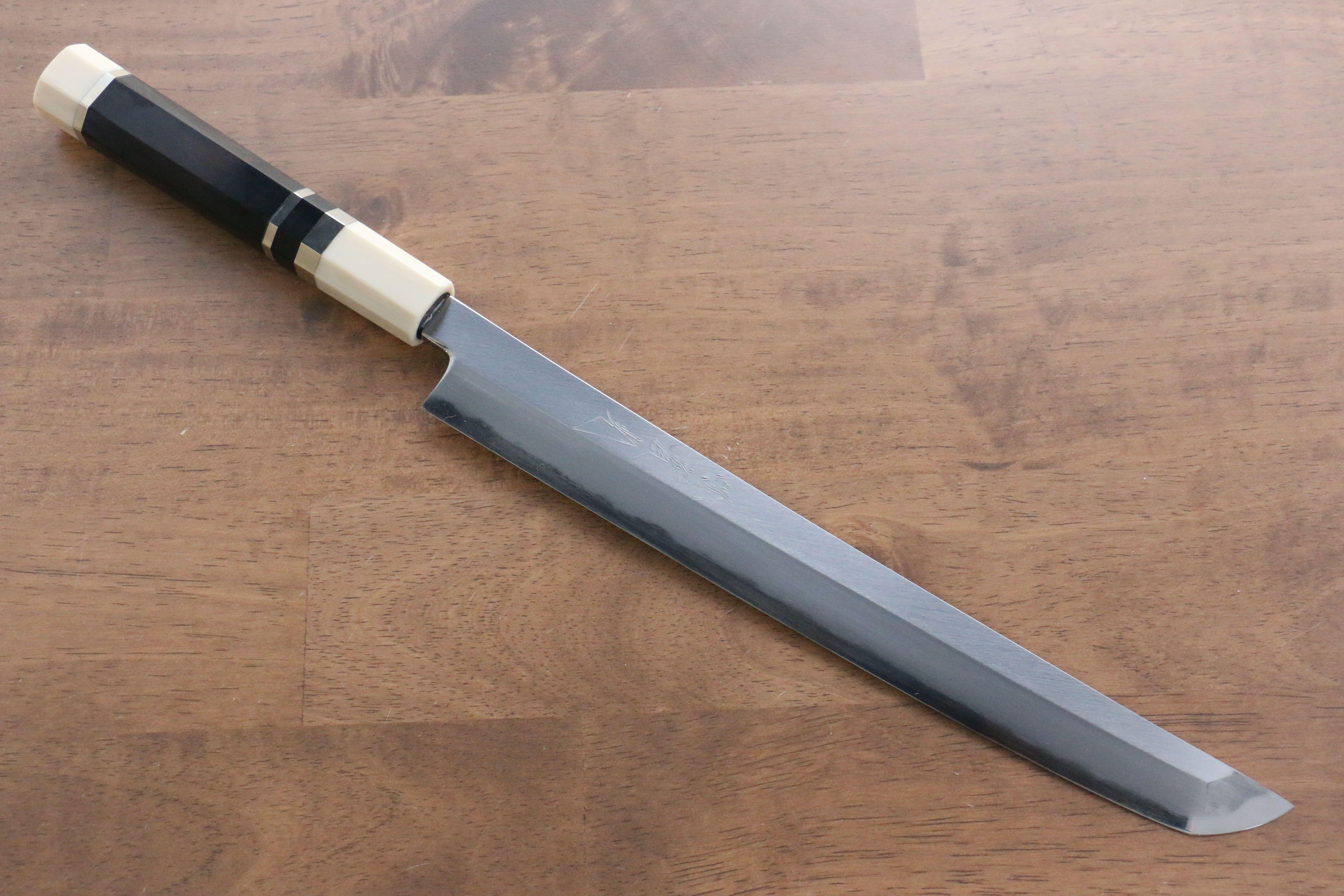 Jikko Shiko Blue Steel Sakimaru Yanagiba 270mm Ebony with Double Ring Handle - Japanny - Best Japanese Knife