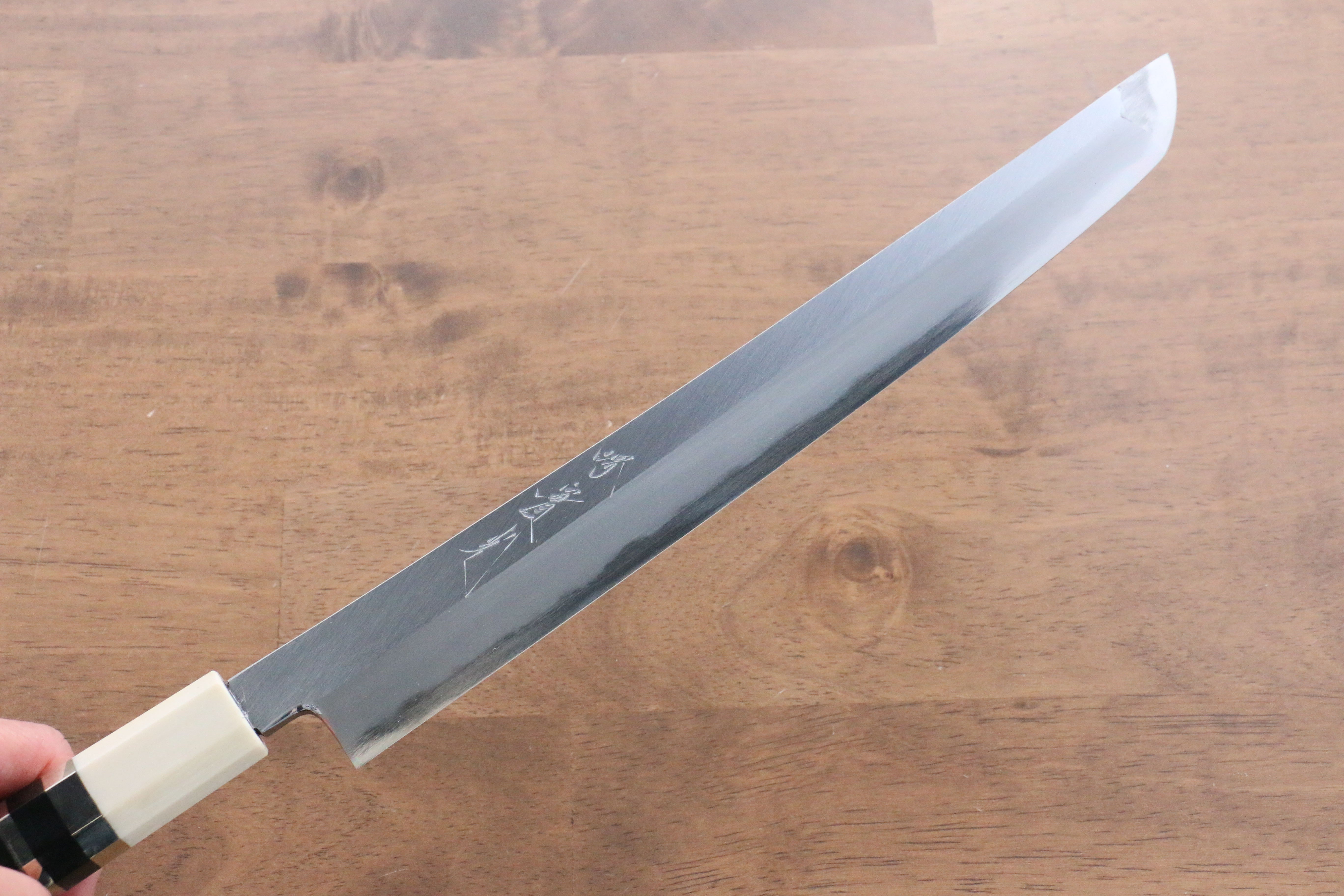 Jikko Shiko Blue Steel Sakimaru Yanagiba 270mm Ebony with Double Ring Handle - Japanny - Best Japanese Knife