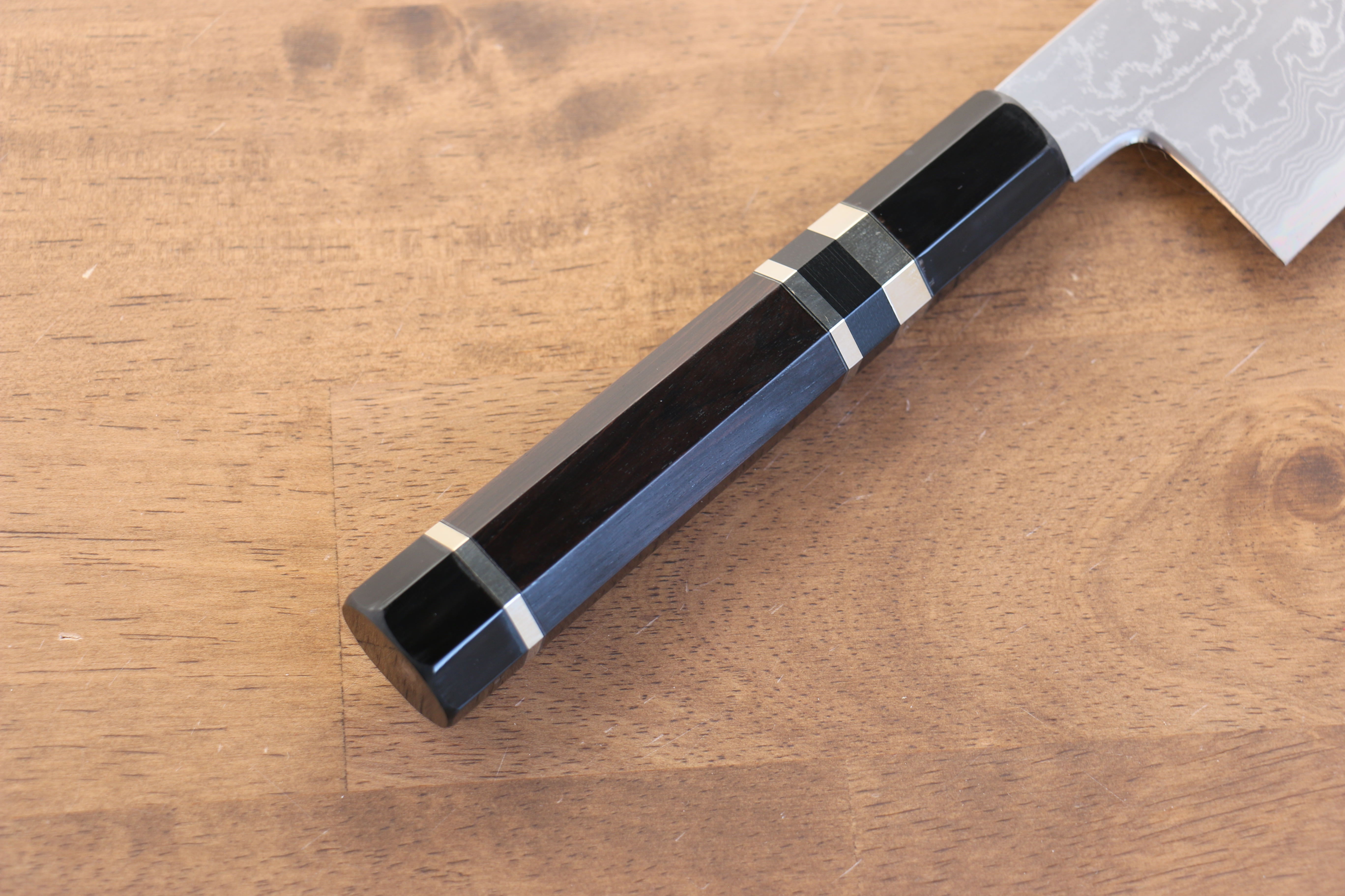 Jikko Blue Steel Damascus Gyuto 210mm Ebony with Double Ring Handle - Japanny - Best Japanese Knife