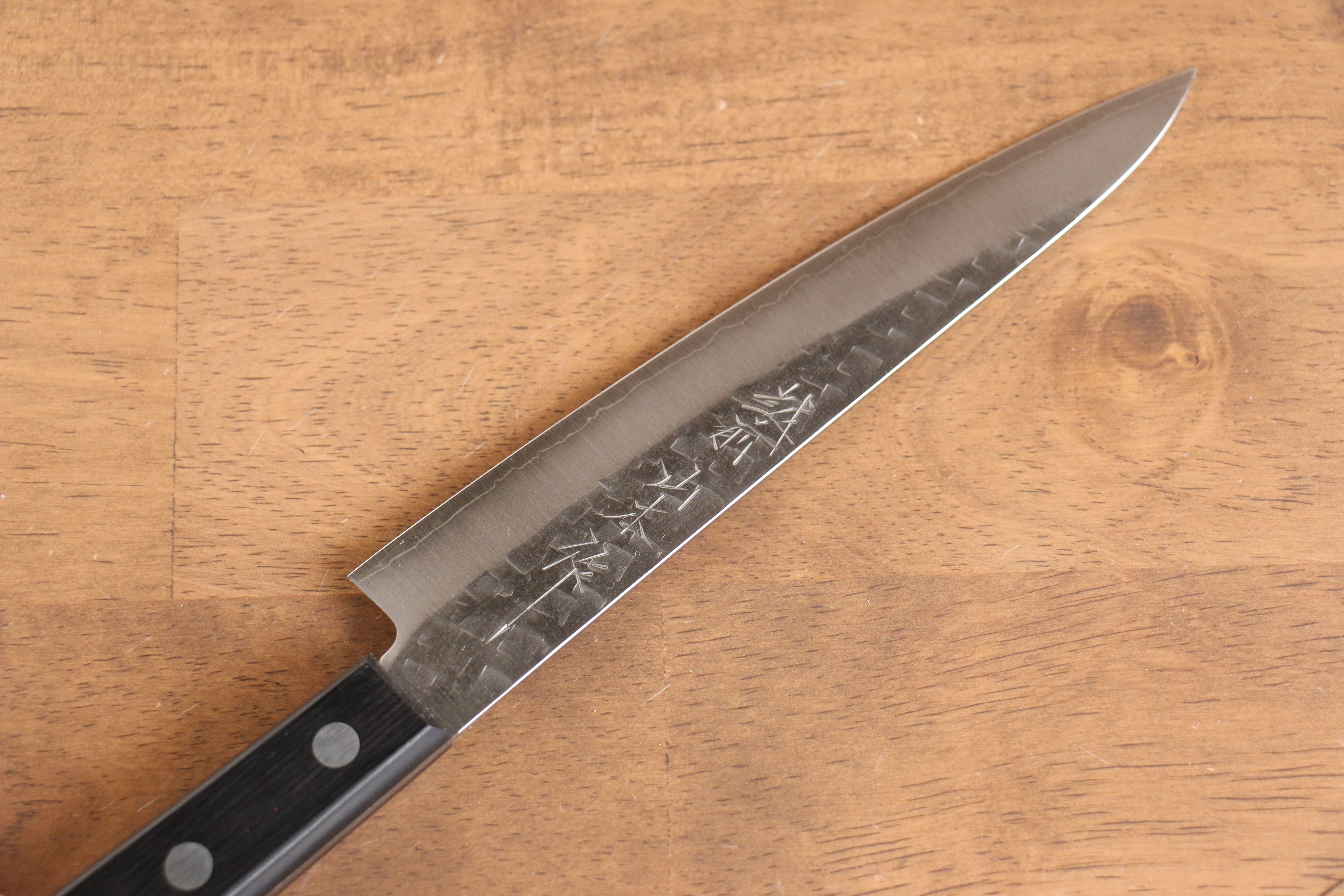 Nao Yamamoto Silver Steel No.3 Hammered Petty-Utility 160mm Black Pakka wood Handle - Japanny - Best Japanese Knife