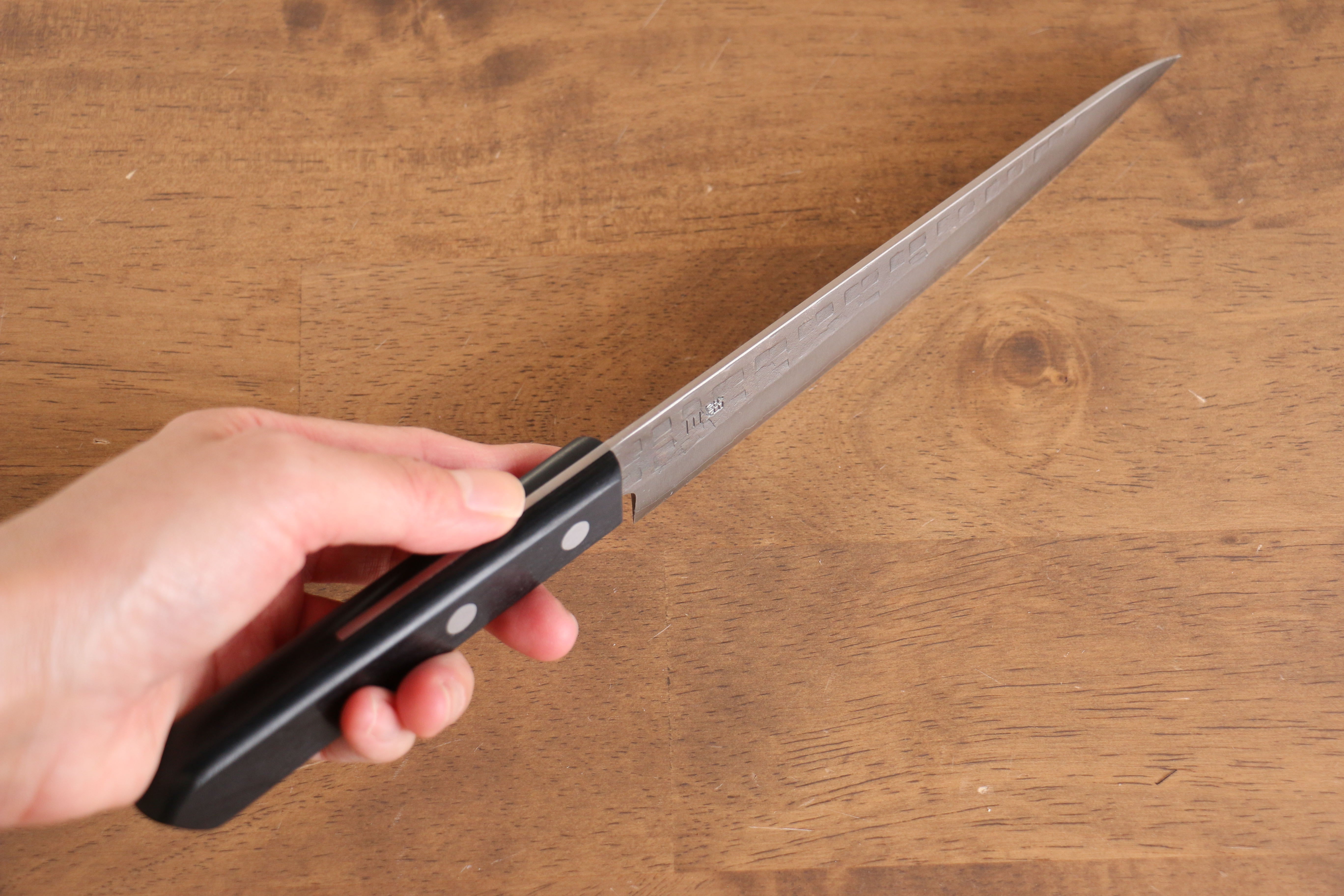 Nao Yamamoto Silver Steel No.3 Hammered Petty-Utility 160mm Black Pakka wood Handle - Japanny - Best Japanese Knife