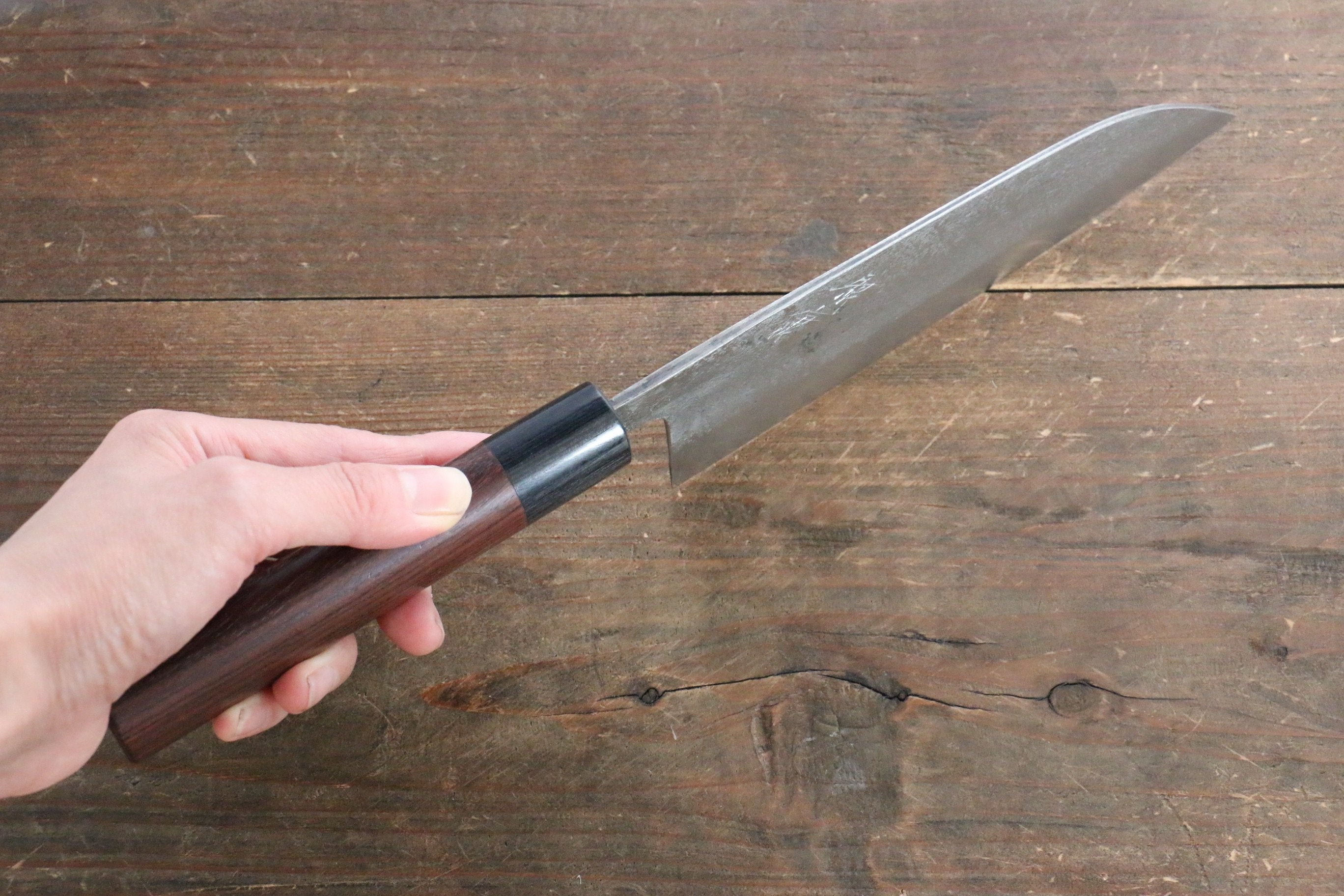 Fujiwara Teruyasu White Steel No.1 Nashiji Santoku 165mm with shitan Handle - Japanny - Best Japanese Knife