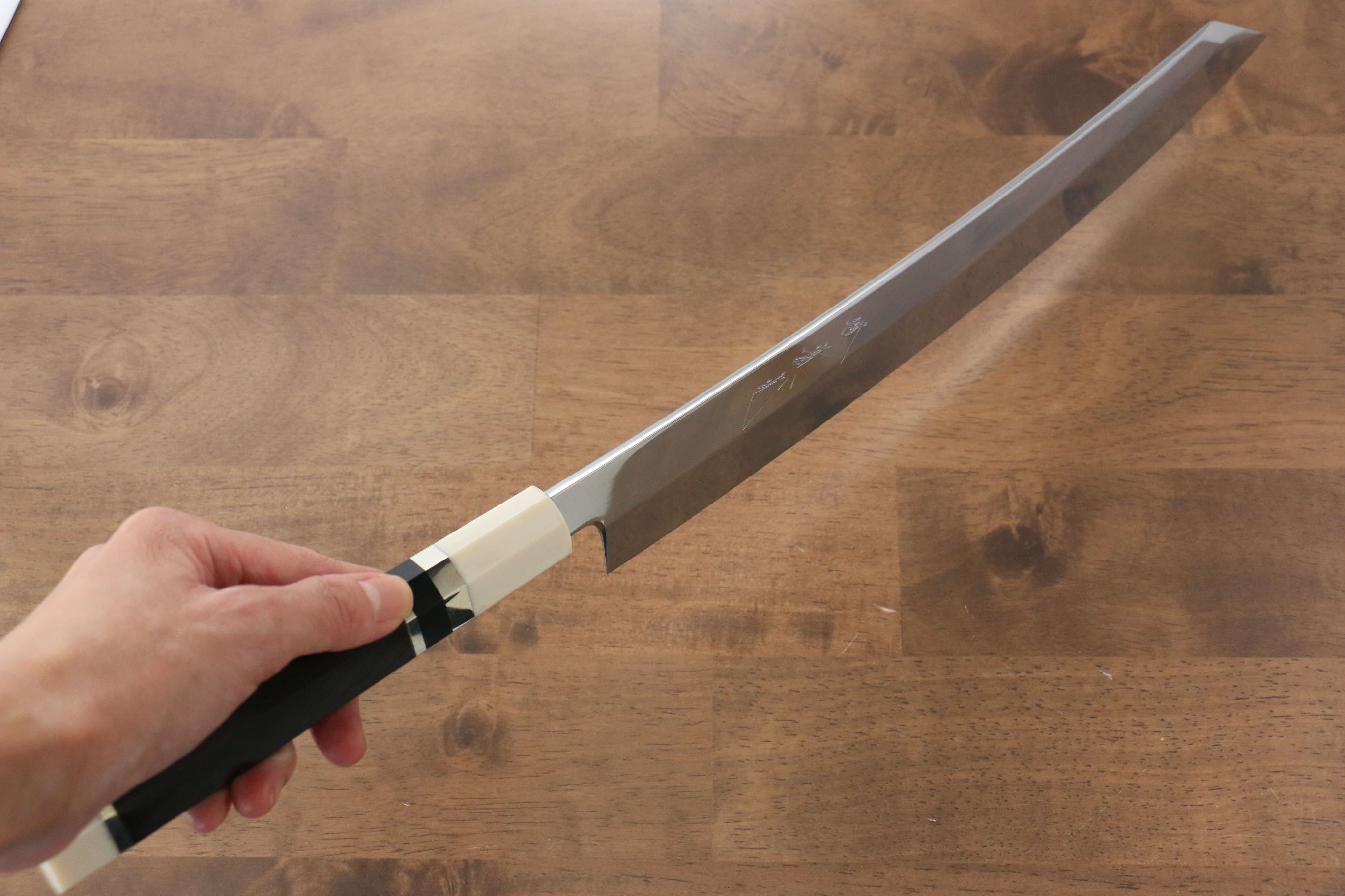 Jikko Silver Steel No.3 Mirrored Finish Kiritsuke Yanagiba 330mm Ebony with Ring Handle - Japanny - Best Japanese Knife