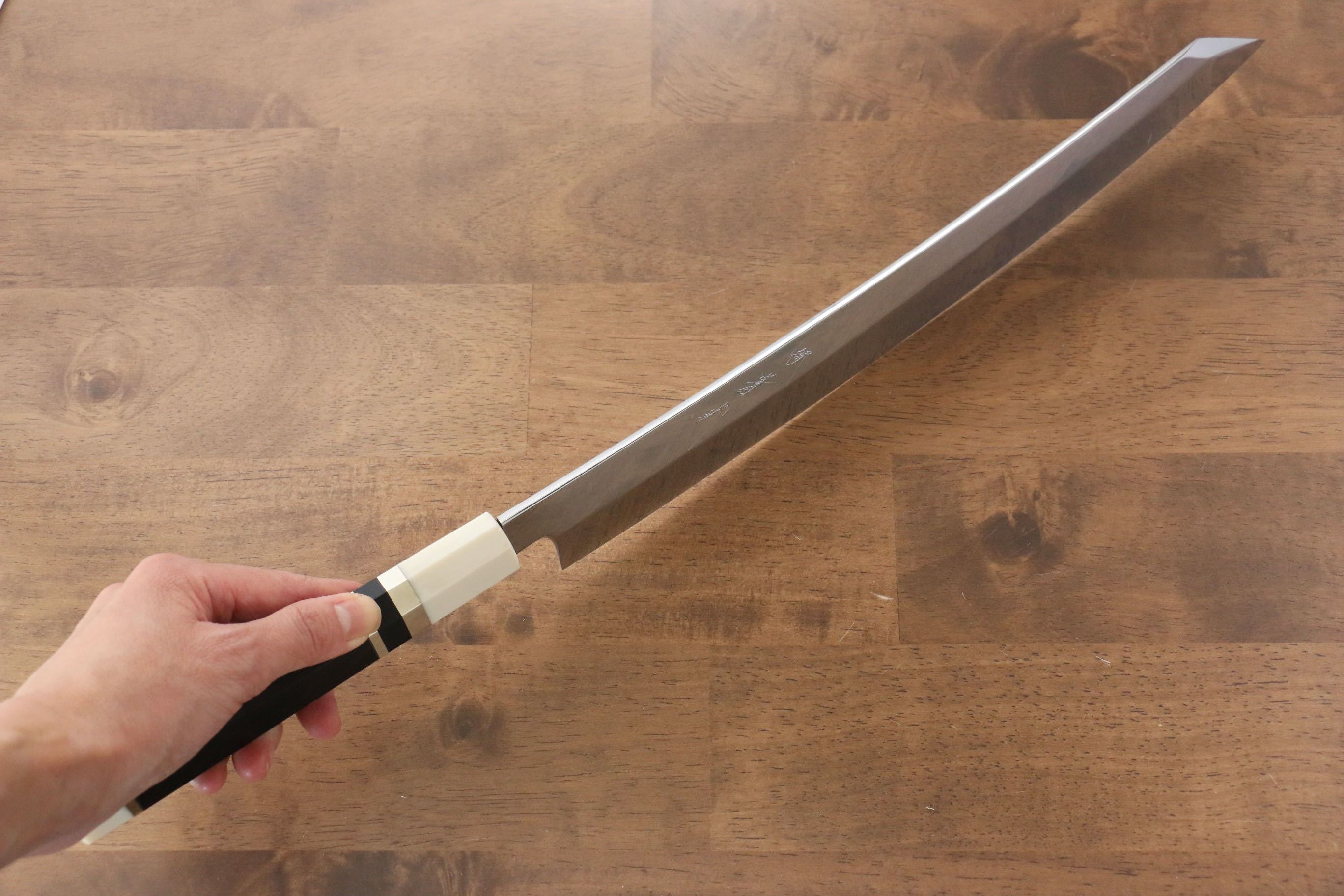 Jikko Silver Steel No.3 Mirrored Finish Kiritsuke Yanagiba 330mm Ebony with Ring Handle - Japanny - Best Japanese Knife