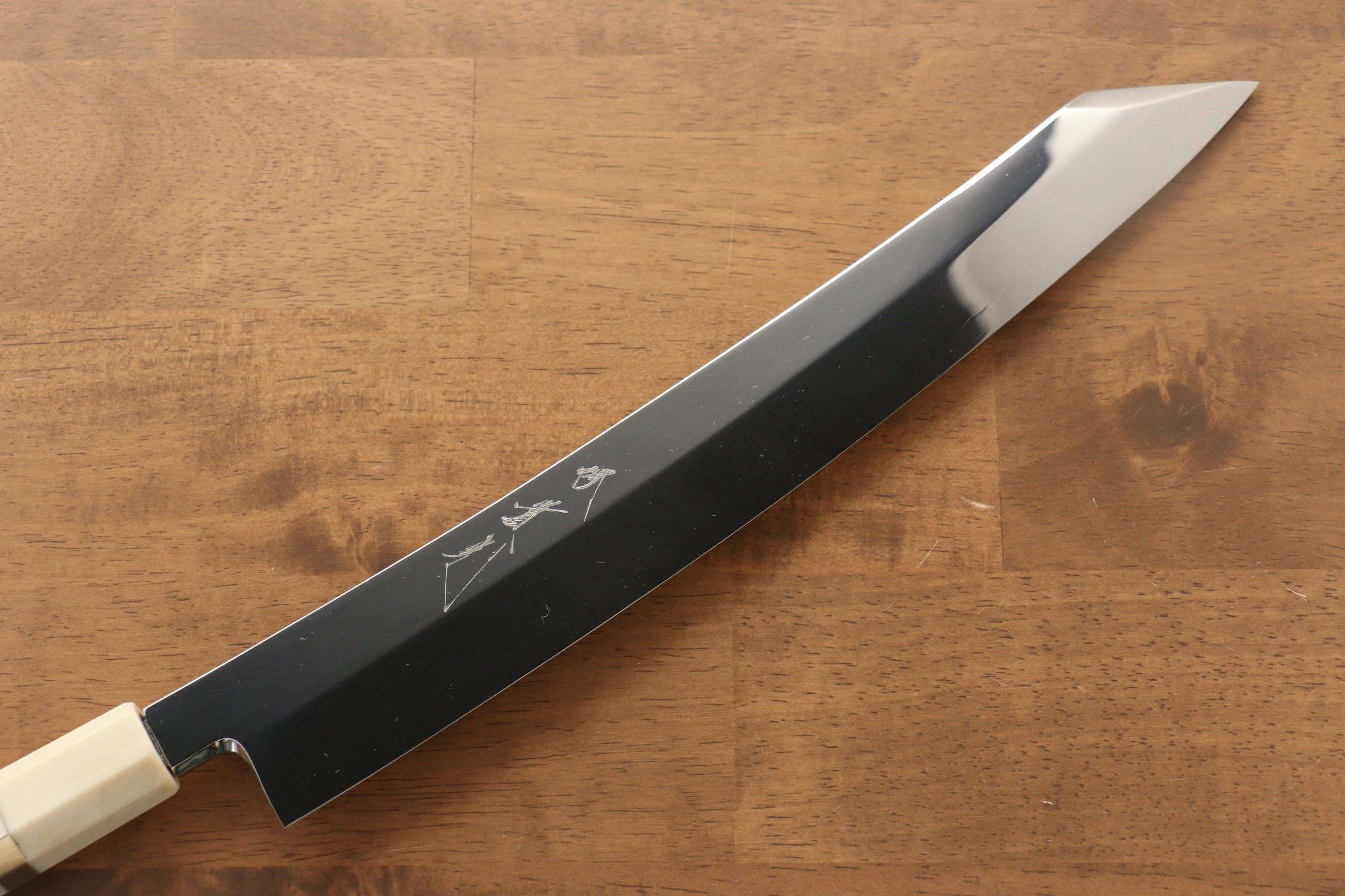 Jikko Silver Steel No.3 Mirrored Finish Kiritsuke Yanagiba 300mm Ebony with Ring Handle - Japanny - Best Japanese Knife