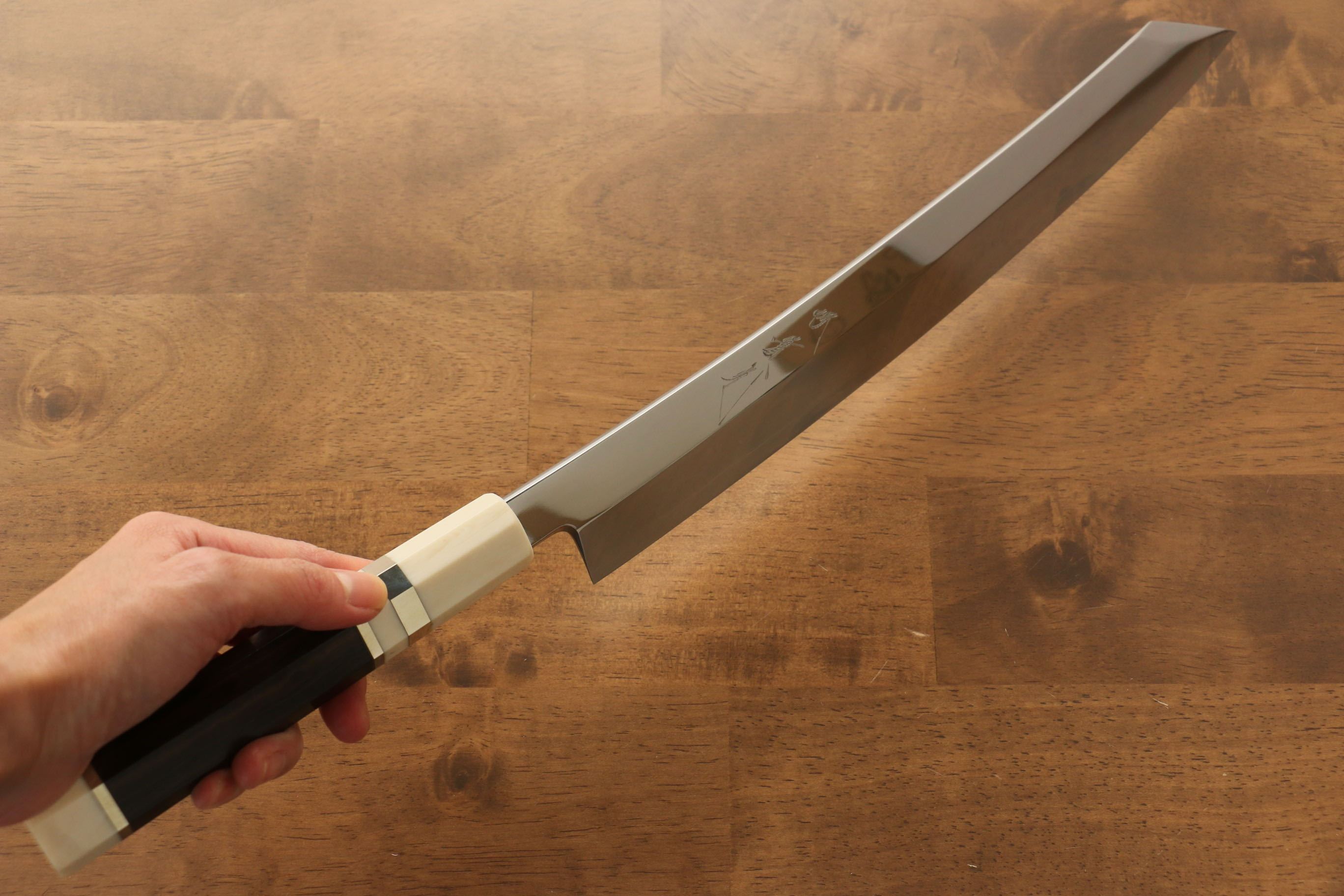 Jikko Silver Steel No.3 Mirrored Finish Kiritsuke Yanagiba 300mm Ebony with Ring Handle - Japanny - Best Japanese Knife