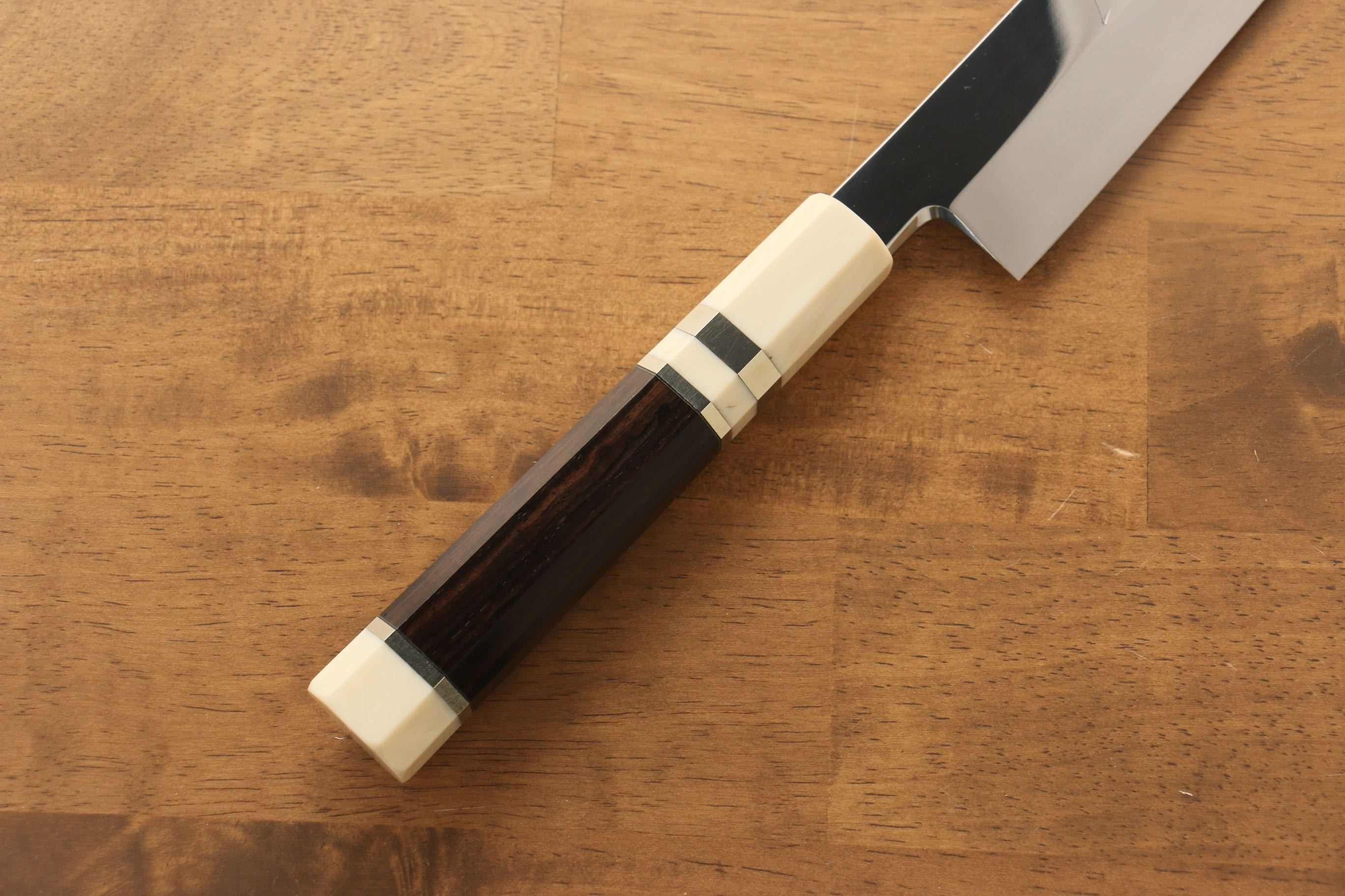 Jikko Silver Steel No.3 Mirrored Finish Kiritsuke Yanagiba 300mm Ebony with Ring Handle - Japanny - Best Japanese Knife