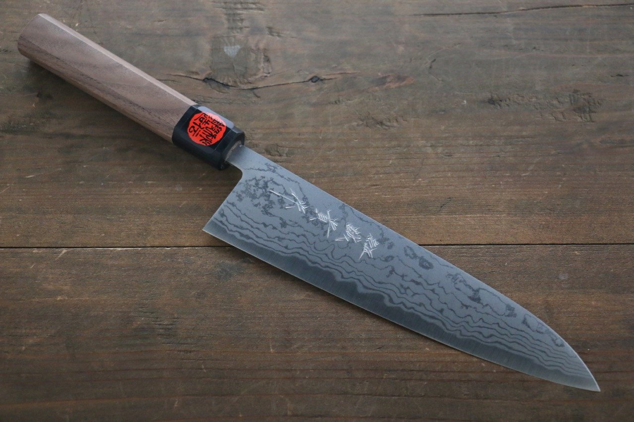Shigeki Tanaka Blue Steel No.2 Damascus Gyuto 210mm Walnut Handle - Japanny - Best Japanese Knife