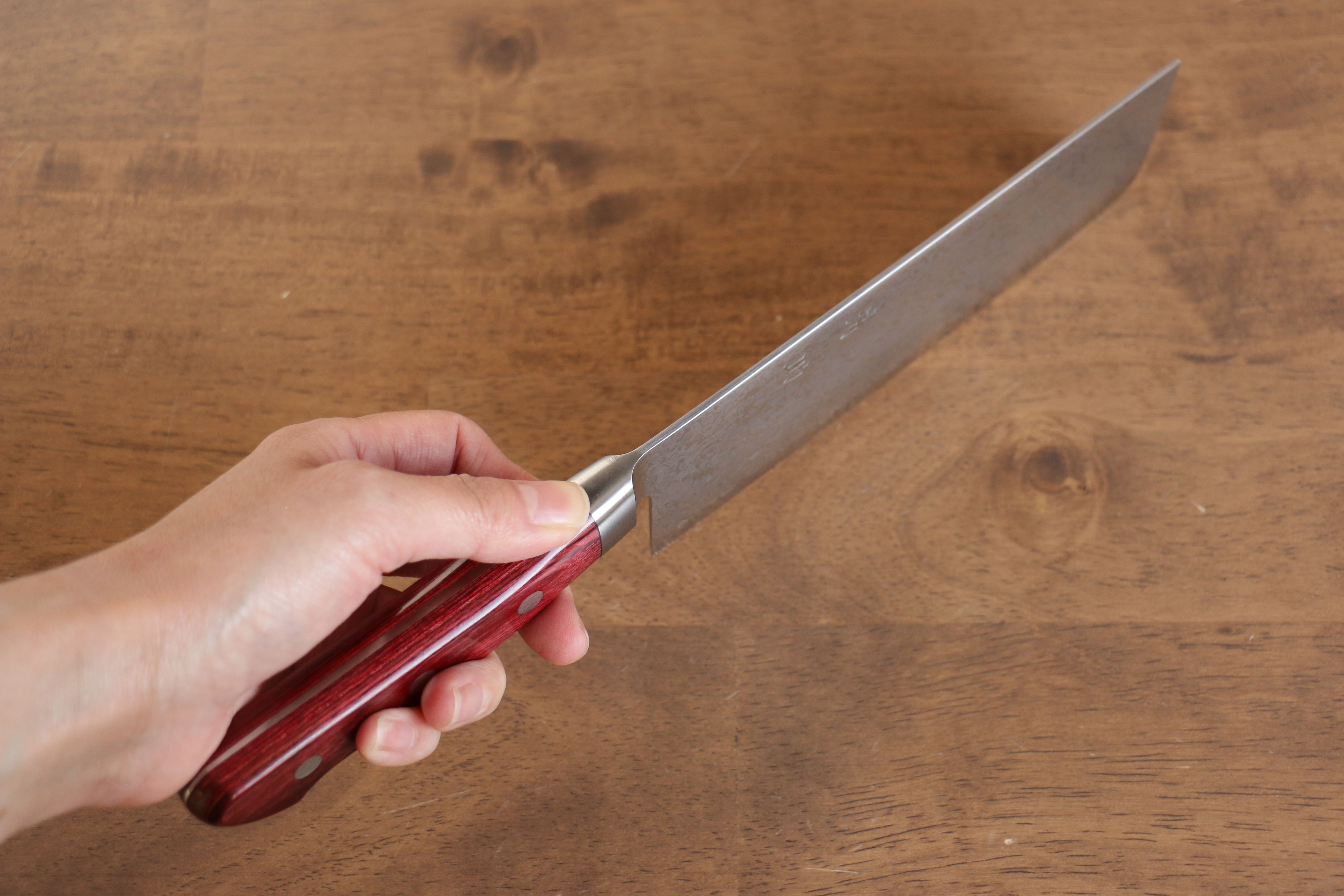 Seisuke VG10 33 Layer Mirrored Finish Damascus Nakiri 165mm Red Pakka wood Handle - Japanny - Best Japanese Knife