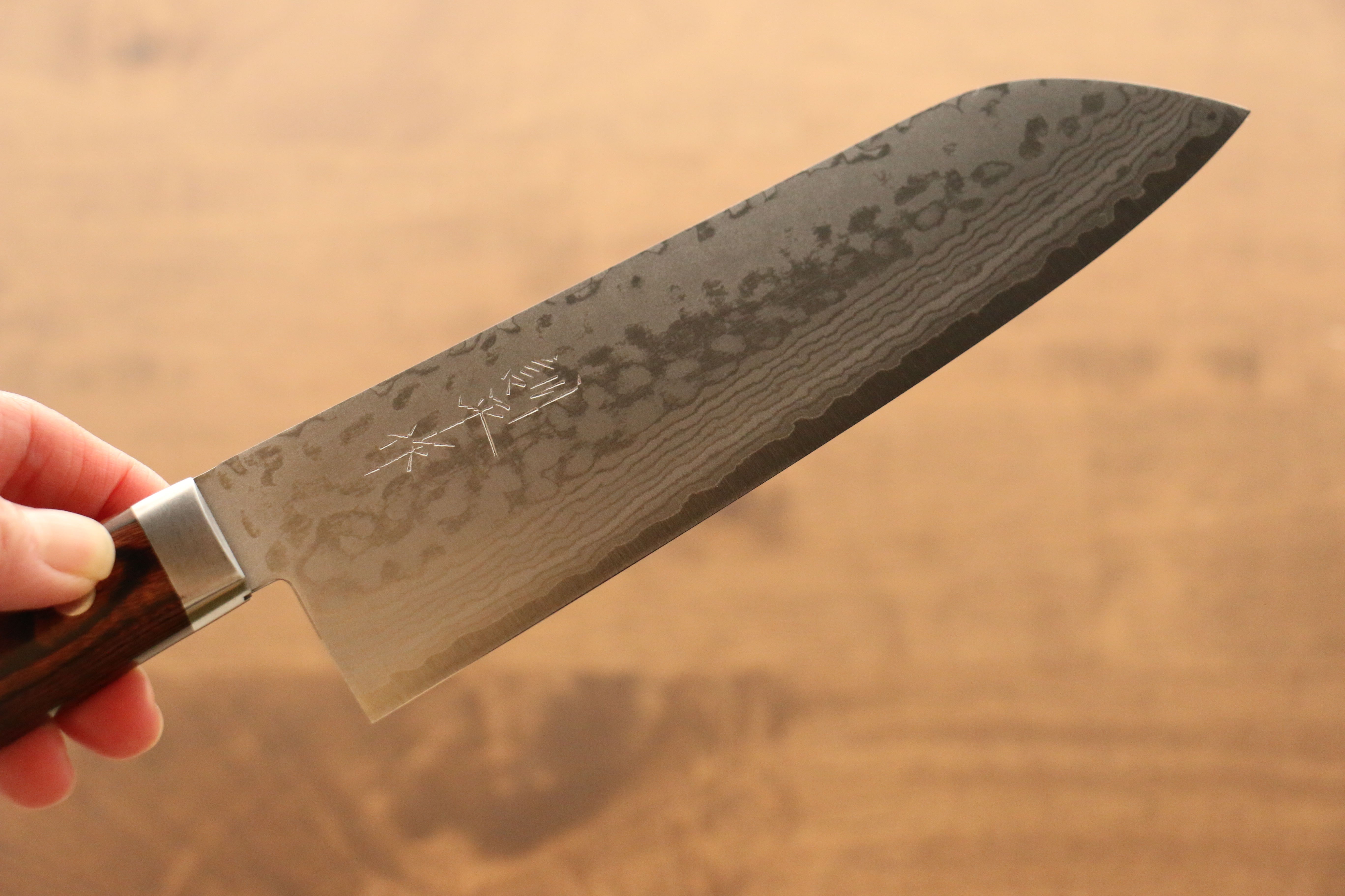 Kunihira Sairyu VG10 Damascus Santoku 170mm Mahogany Handle - Japanny - Best Japanese Knife