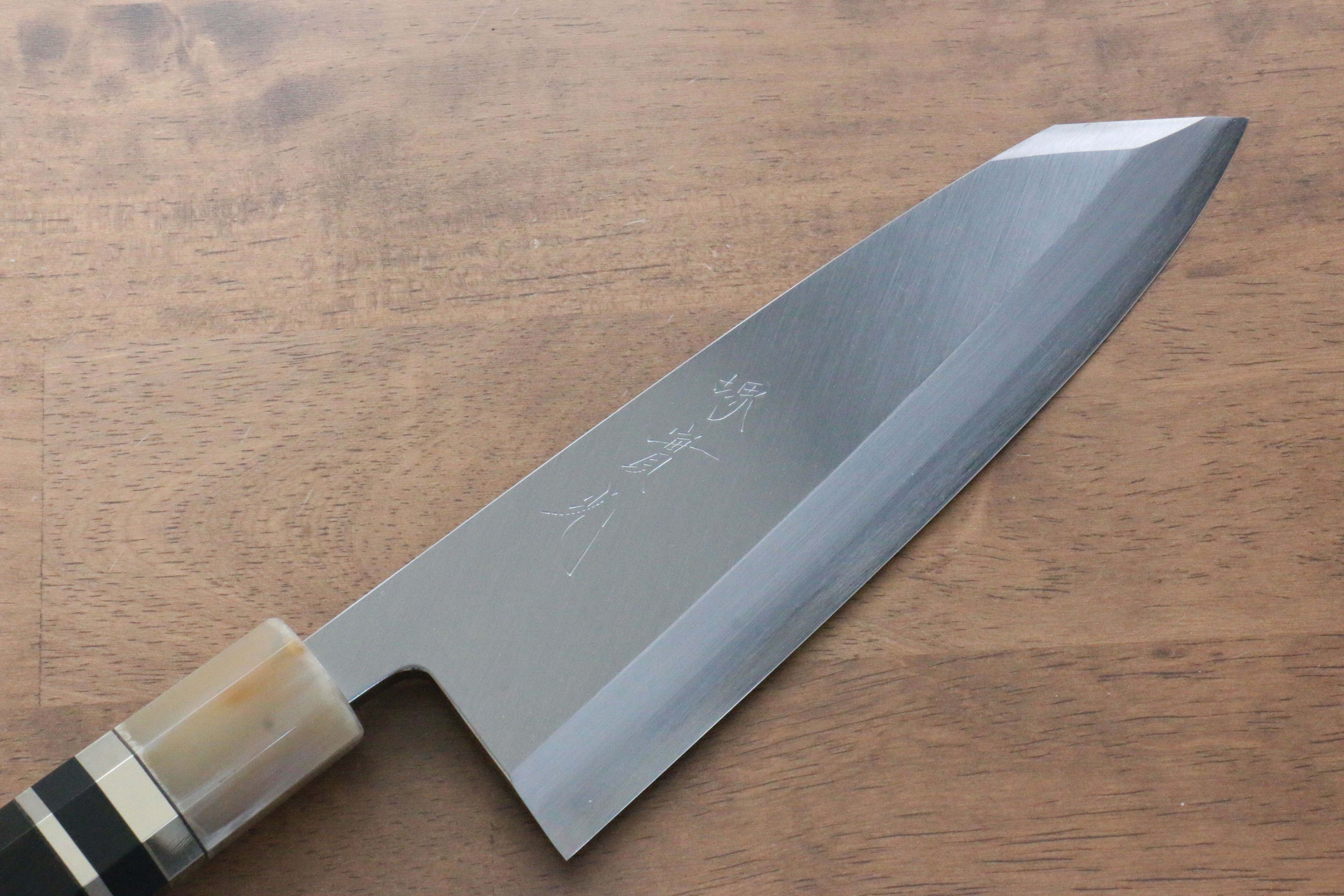 Jikko Shiko White Steel Kiritsuke Deba 180mm Ebony with Double Ring Handle - Japanny - Best Japanese Knife