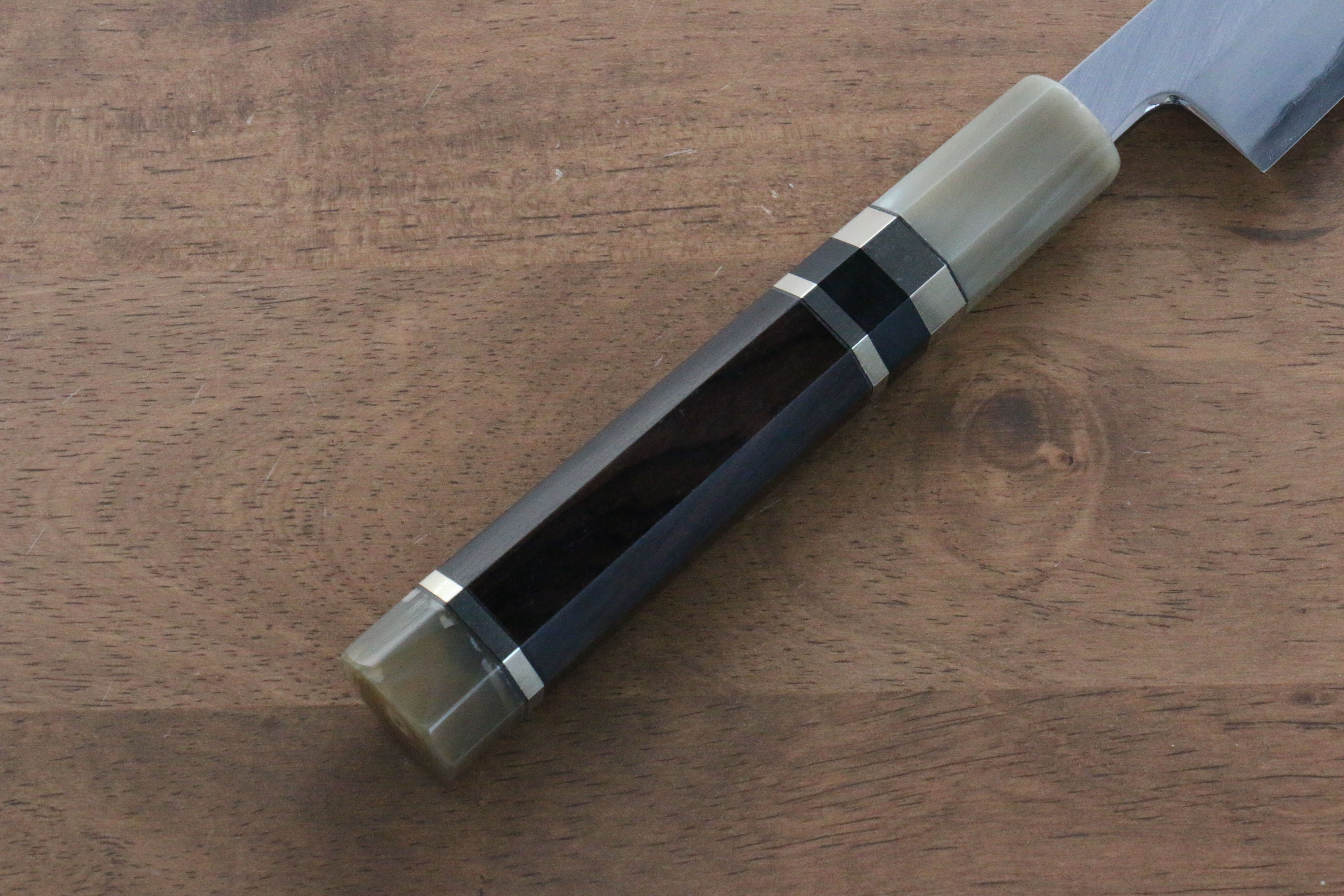 Jikko Shiko White Steel Sakimaru Yanagiba 240mm Ebony with Double Ring Handle - Japanny - Best Japanese Knife