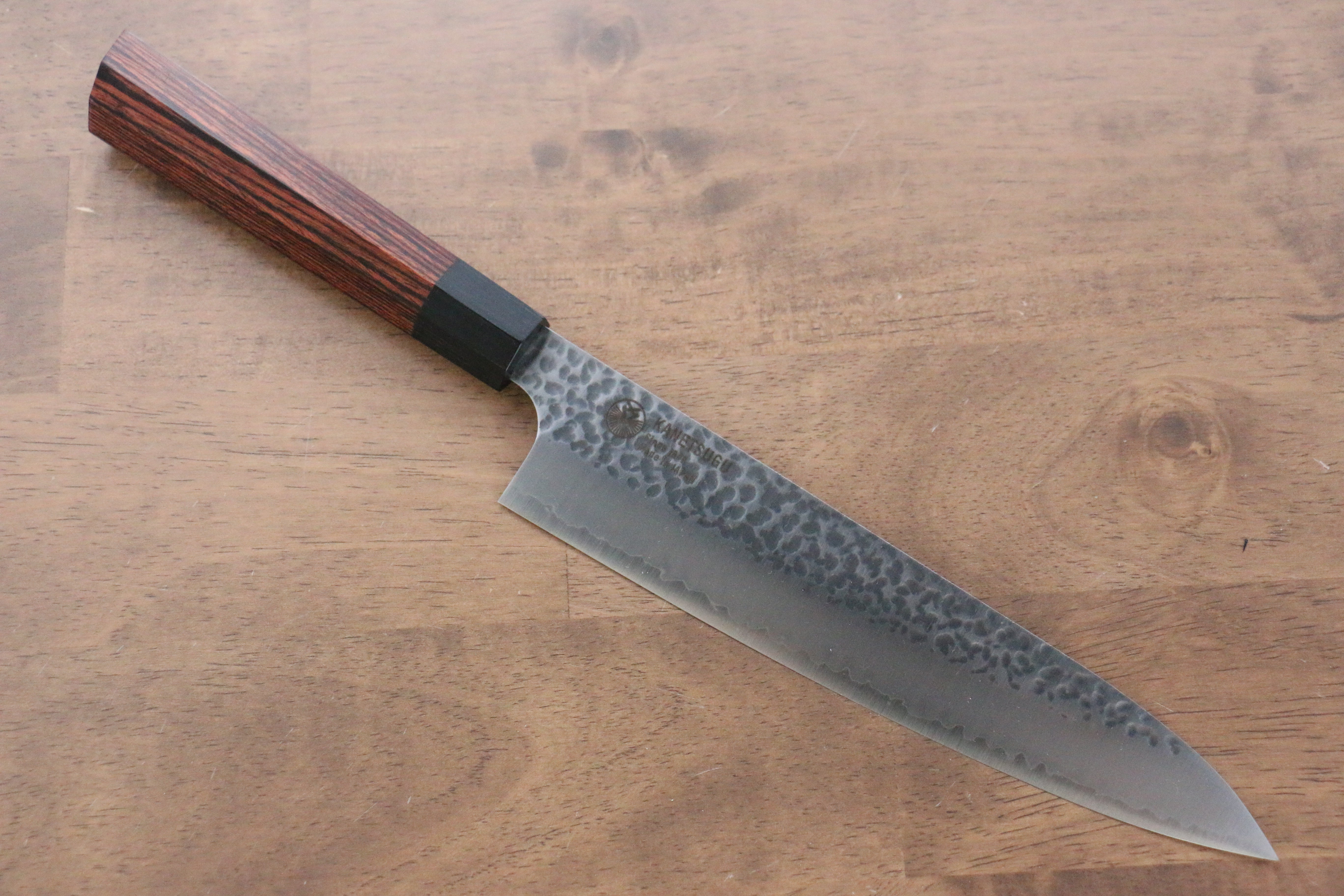 Seki Kanetsugu Heptagon Wood VG10 Hammered Petty Knife & Gyuto & Bread Knife Set - Japanny - Best Japanese Knife