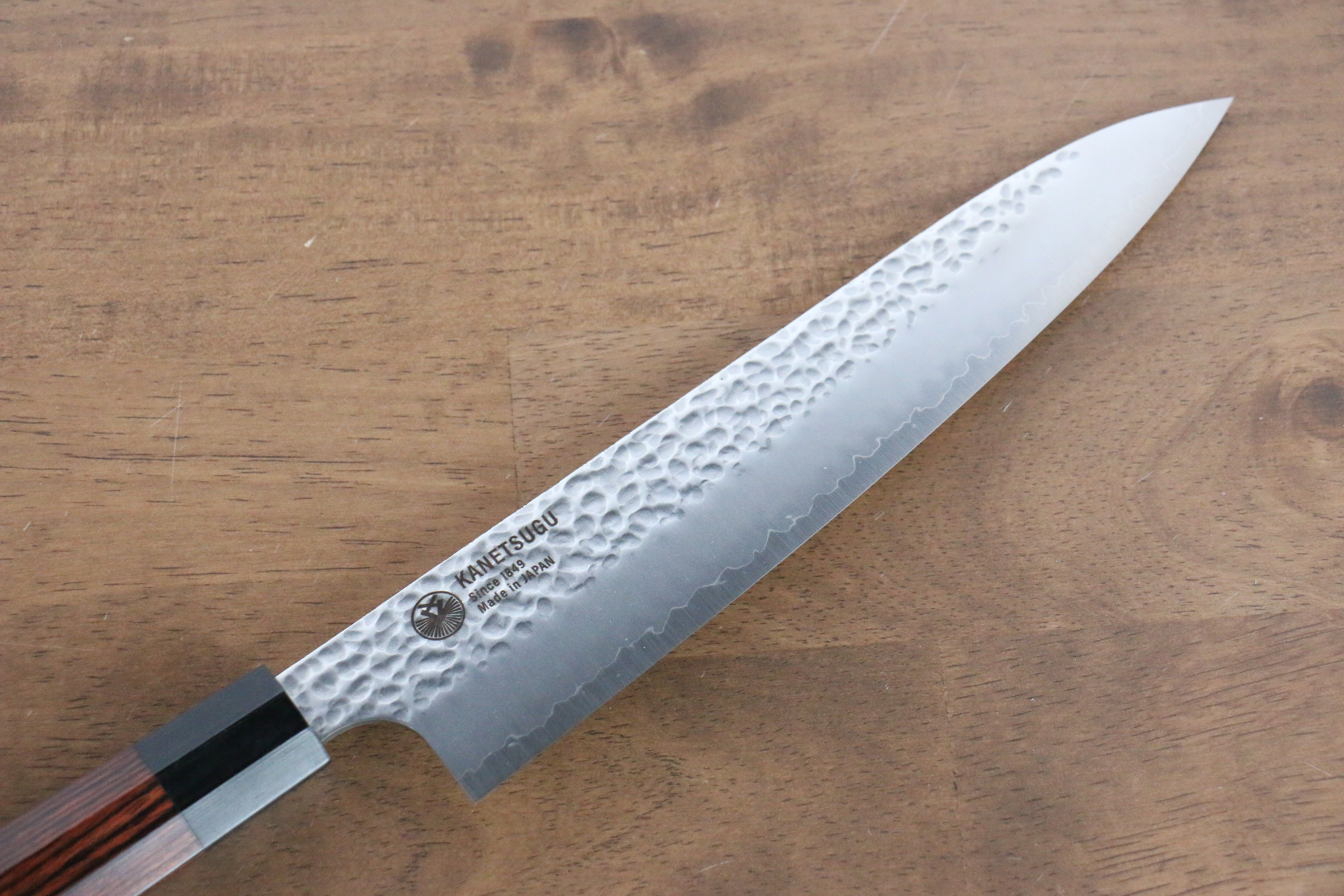 Seki Kanetsugu Heptagon Wood VG10 Hammered Petty Knife & Gyuto & Bread Knife Set - Japanny - Best Japanese Knife