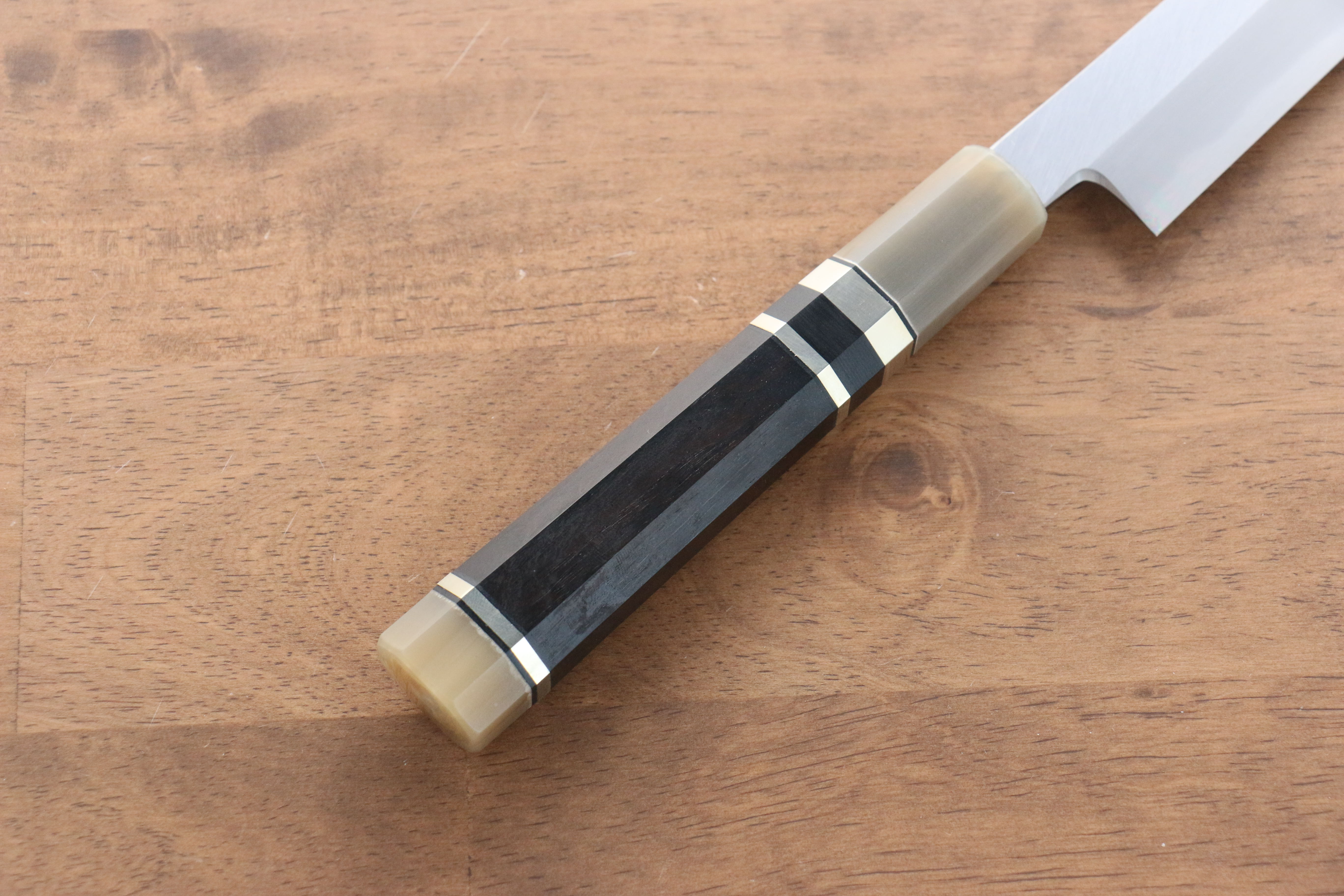 Jikko Shiko White Steel Sakimaru Yanagiba 270mm Ebony with Double Ring Handle - Japanny - Best Japanese Knife