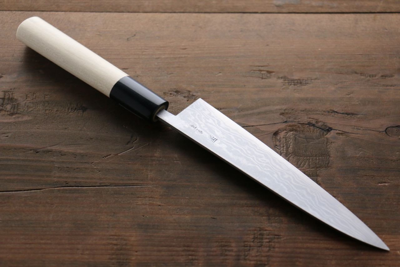 Shigeki Tanaka Blue Steel No.2 17 Layer Damascus Japanese Chef's Petty Knife 150mm with Magnolia Handle (ferrule: Water Buffalo) - Japanny - Best Japanese Knife