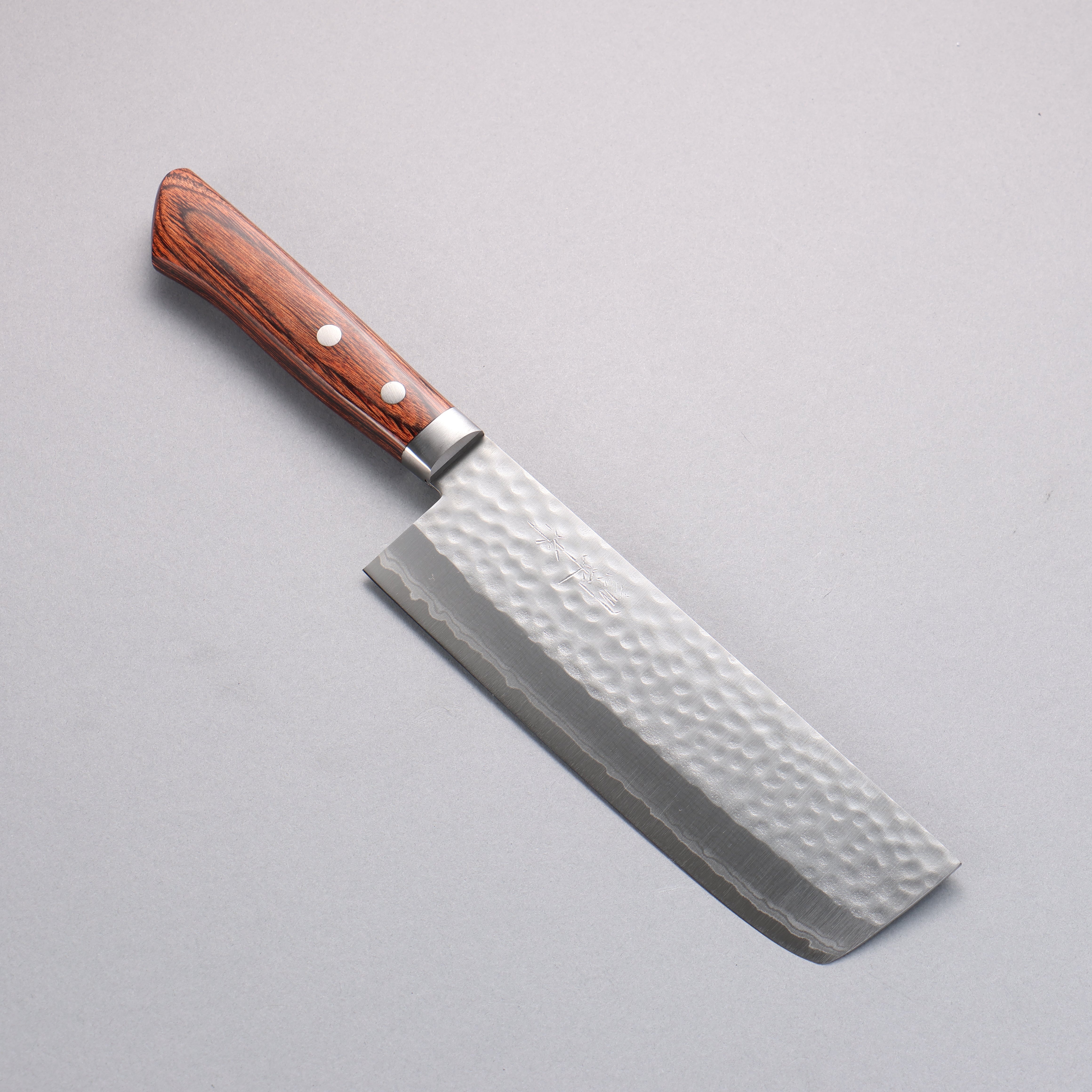 Kunihira Kokuryu VG10 Hammered Damascus Nakiri 165mm Mahogany Pakka wood Handle - Japanny - Best Japanese Knife
