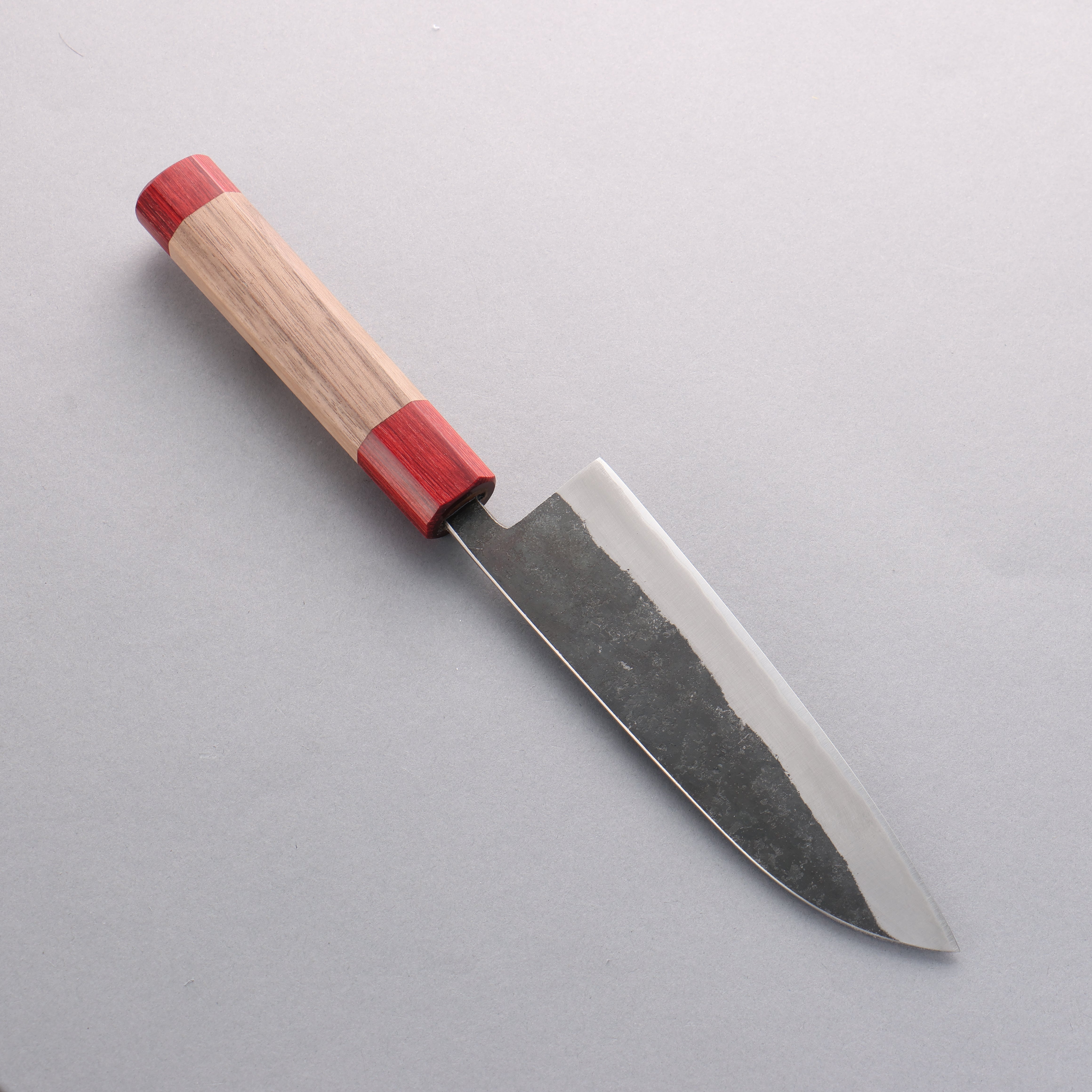 Seisuke Kurumi Blue Steel Kurouchi Santoku 165mm Walnut (With Double Red Pakka wood) Handle - Japanny - Best Japanese Knife