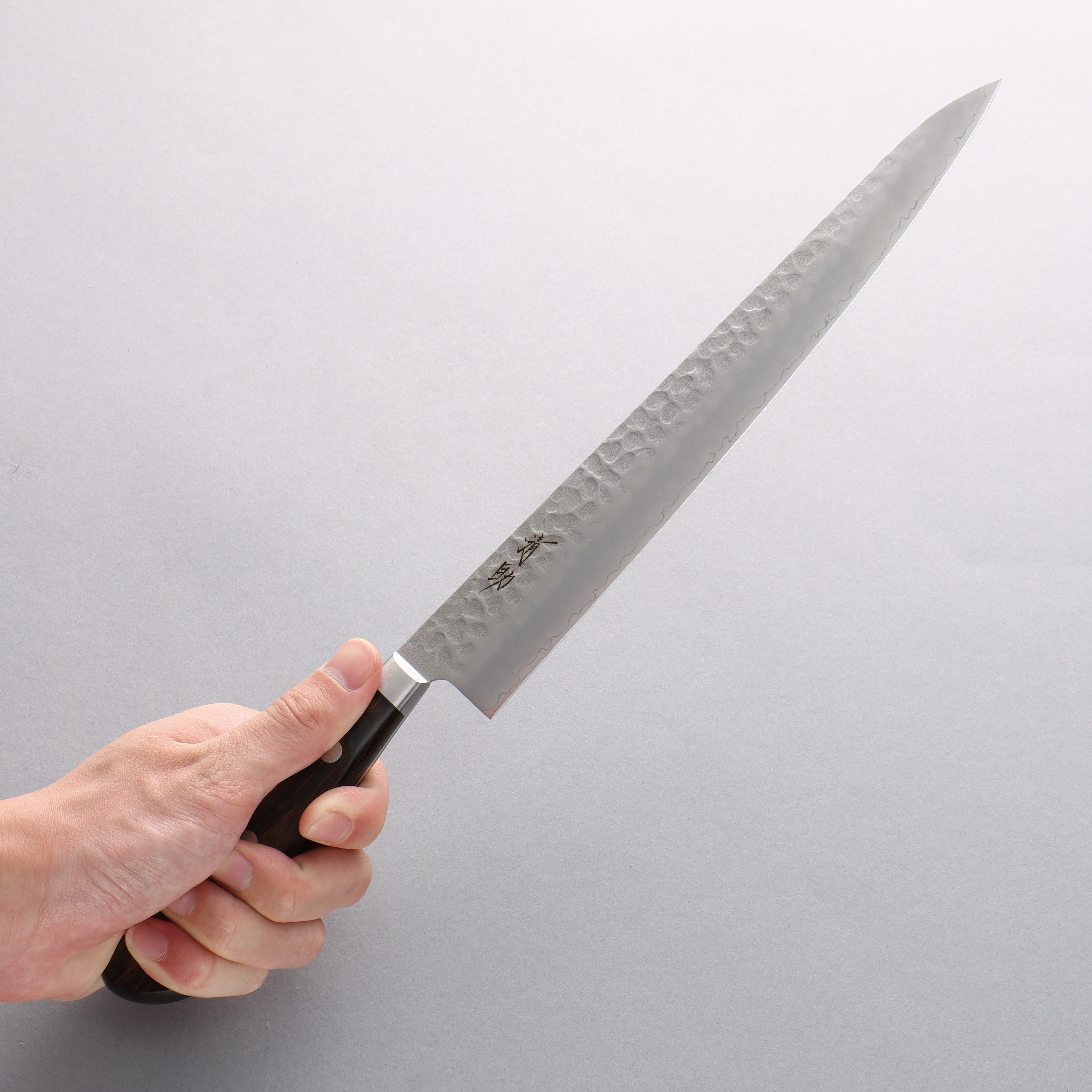 Seisuke AUS8 Hammered Sujihiki 240mm Brown Pakka wood Handle - Japanny - Best Japanese Knife