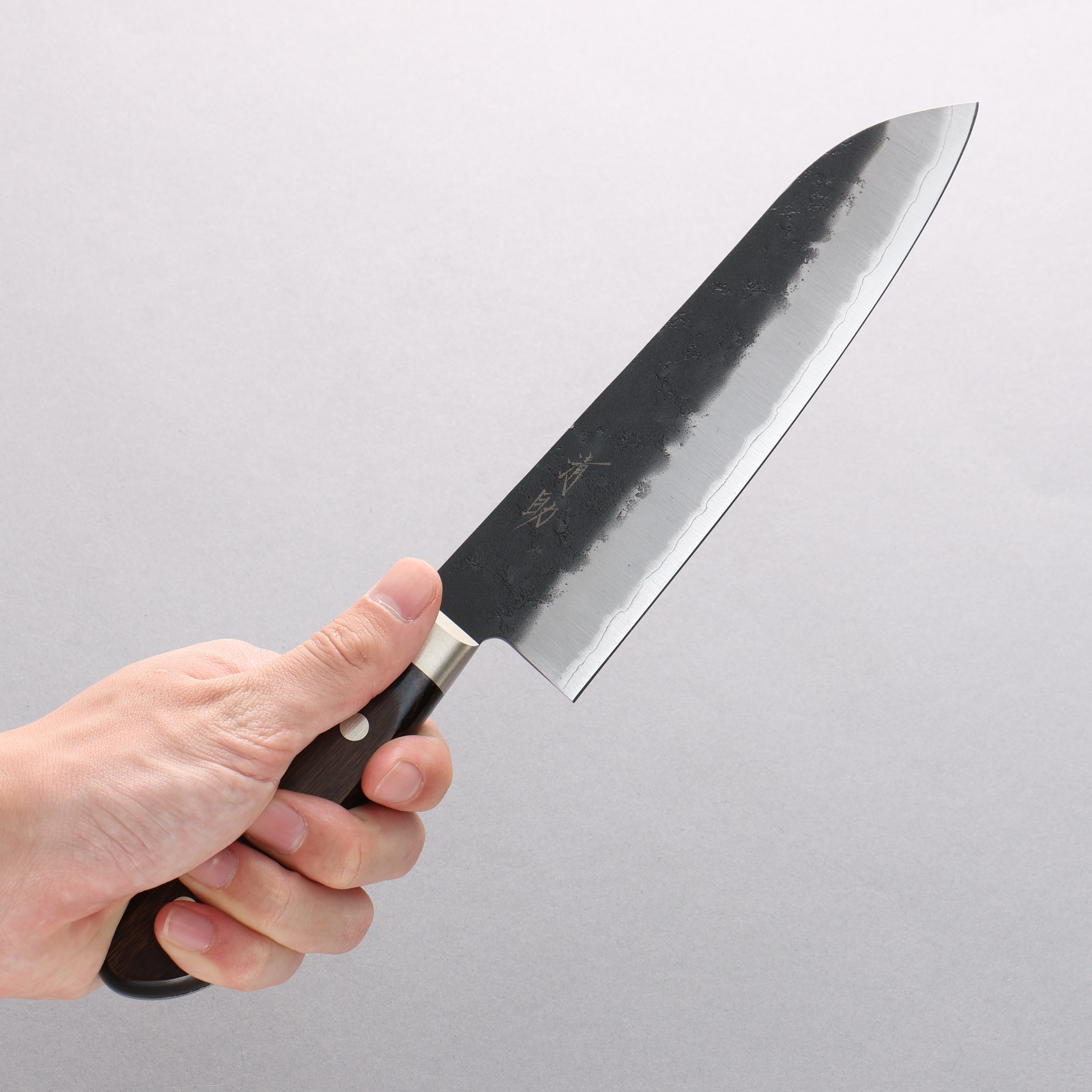 Seisuke Blue Super Black Santoku 180mm Brown Pakka wood Handle - Japanny - Best Japanese Knife