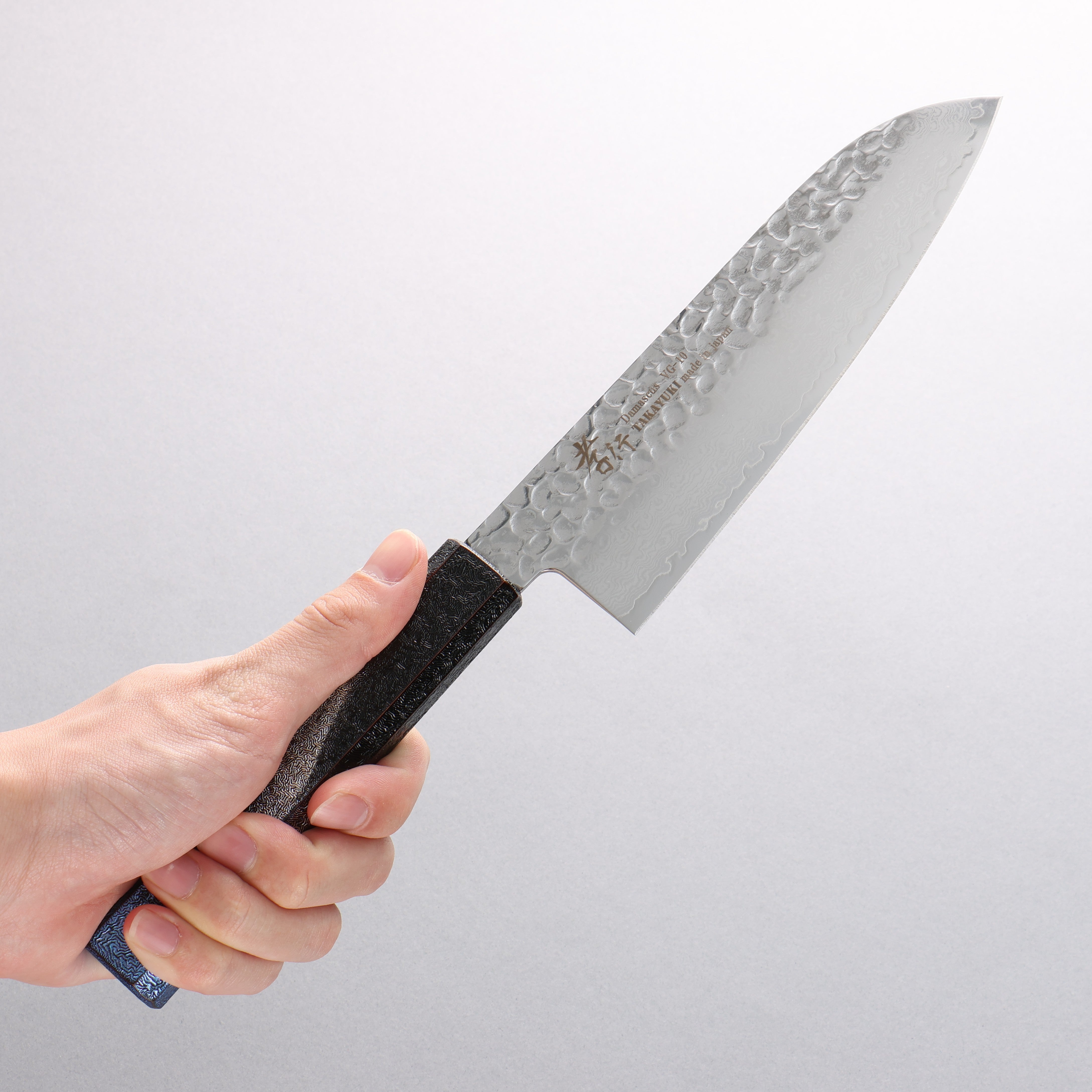 Sakai Takayuki Rinnou VG10 33 Layer Damascus Santoku 170mm Blue Lacquered Handle - Japanny - Best Japanese Knife